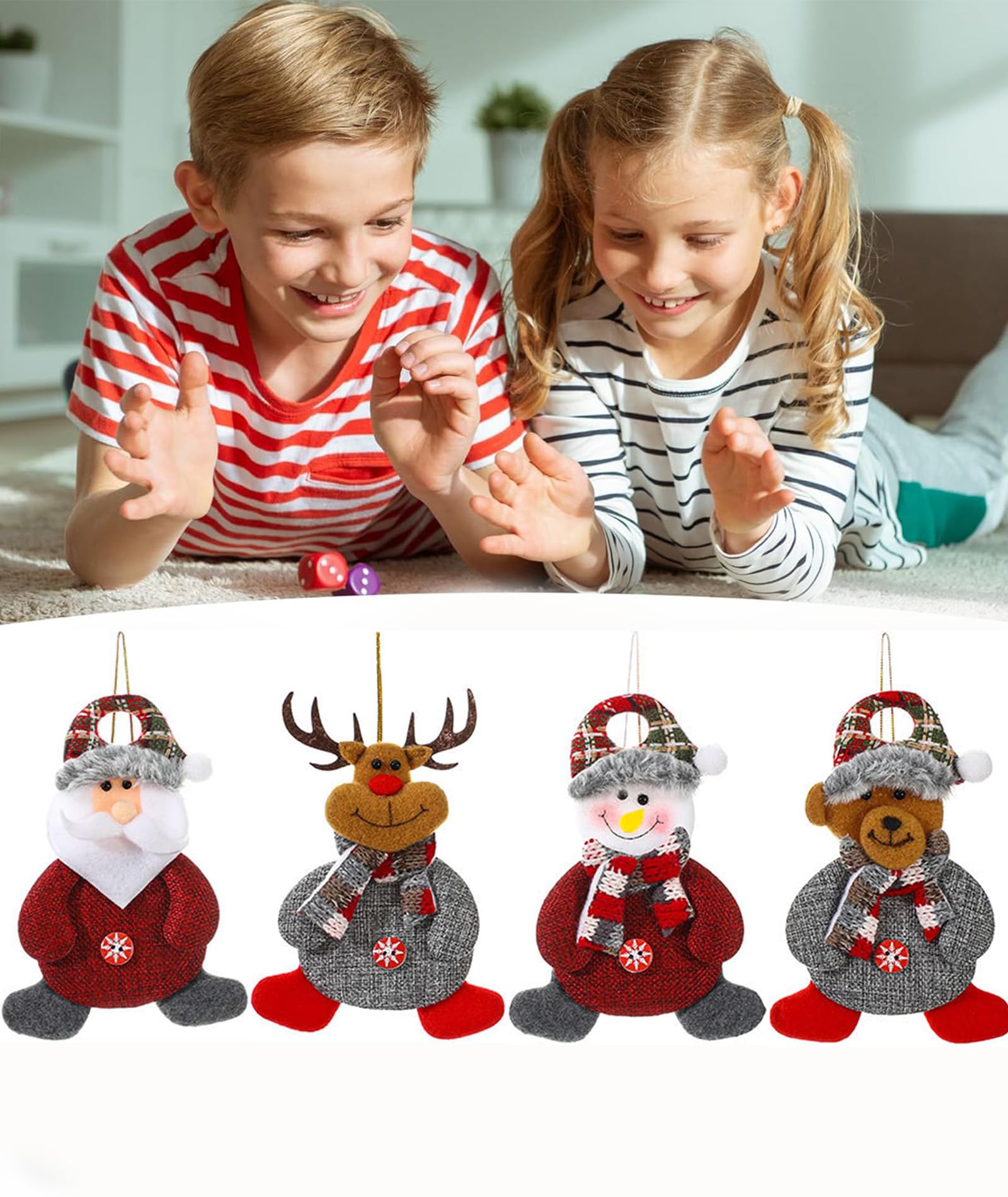 4PCS Christmas Decorations - Christmas Decorations Items for Tree with Button Santa, Snowman, Reindeer & Bear, Festive Decor for Holiday Sprucing Up – view 7