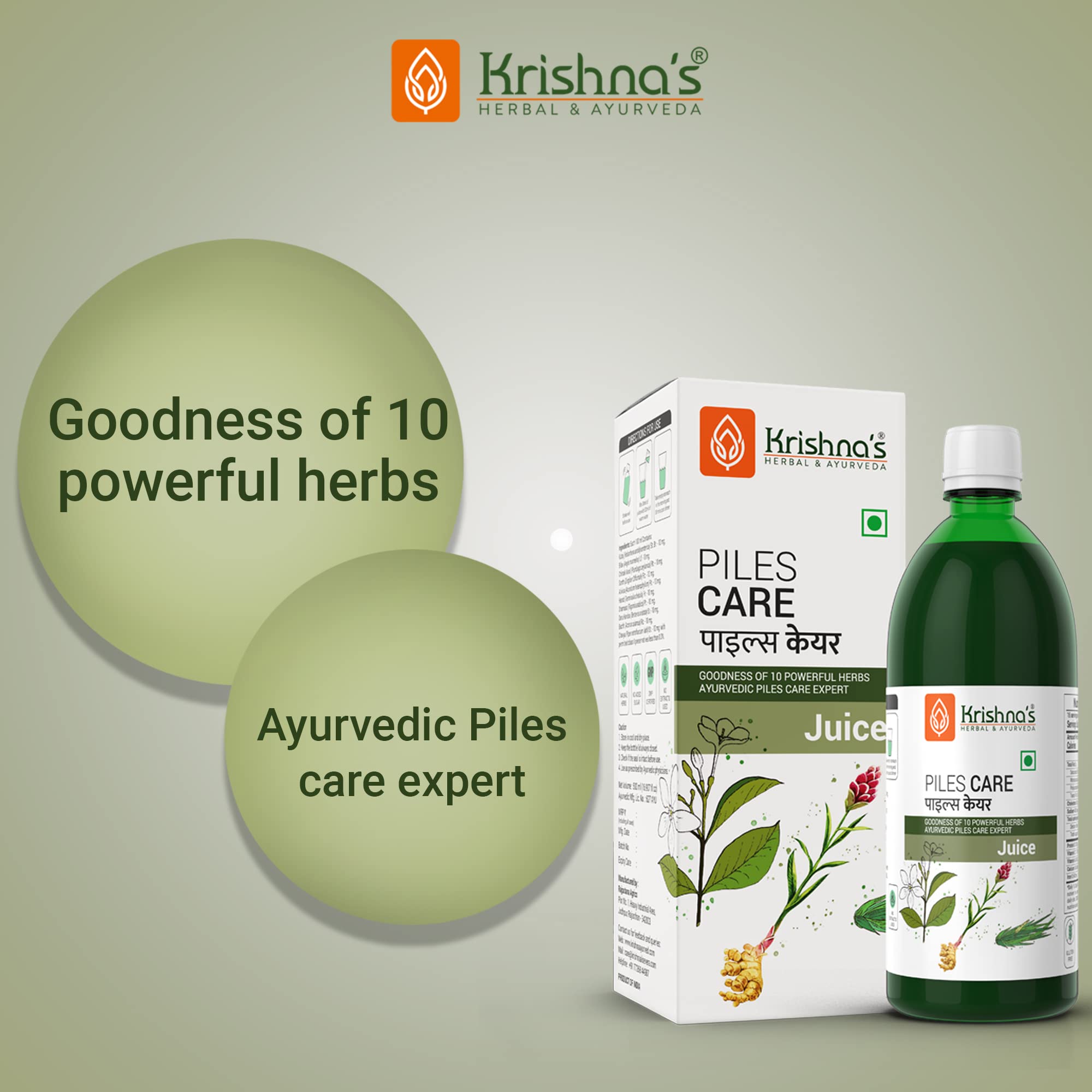 KRISHNA'S HERBAL & AYURVEDA Piles Care Juice - 1000 Ml, Ayurvedic Piles Care Expert, Goodness Of Chitrak Mool, Bachh, Kutaj, Bilav & 6 Other Herbs – view 2