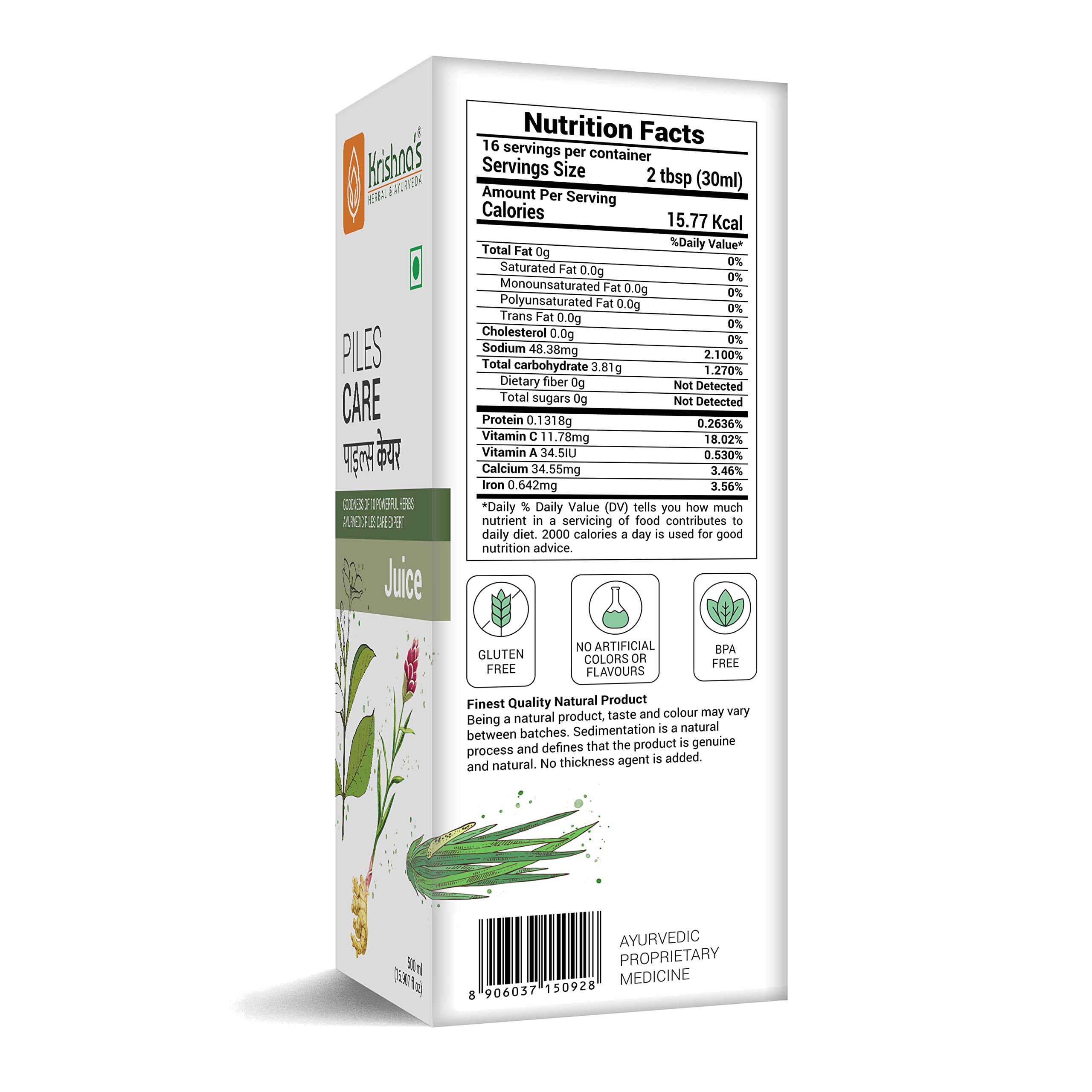 KRISHNA'S HERBAL & AYURVEDA Piles Care Juice - 1000 Ml, Ayurvedic Piles Care Expert, Goodness Of Chitrak Mool, Bachh, Kutaj, Bilav & 6 Other Herbs – view 8