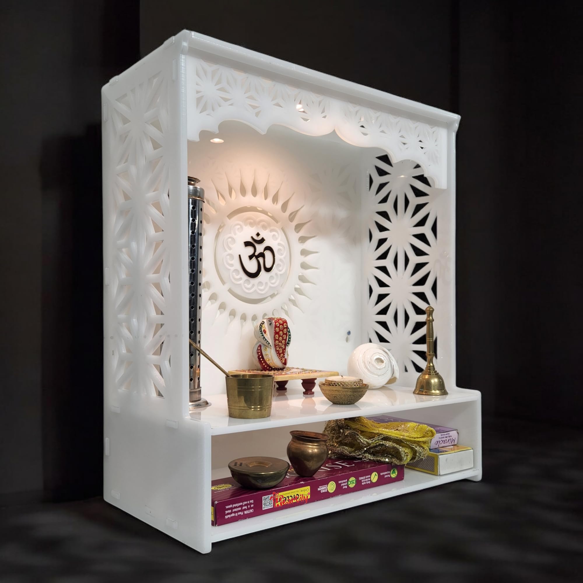 Heartily Acrylic Shree Beautiful Wooden Pooja Stand Mandir for Home Temple for Home and Office Puja Mandir for Home and Office Wall with LED Spot Light Product (H- 18, L- 16, W-8.75 Inch) – view 2