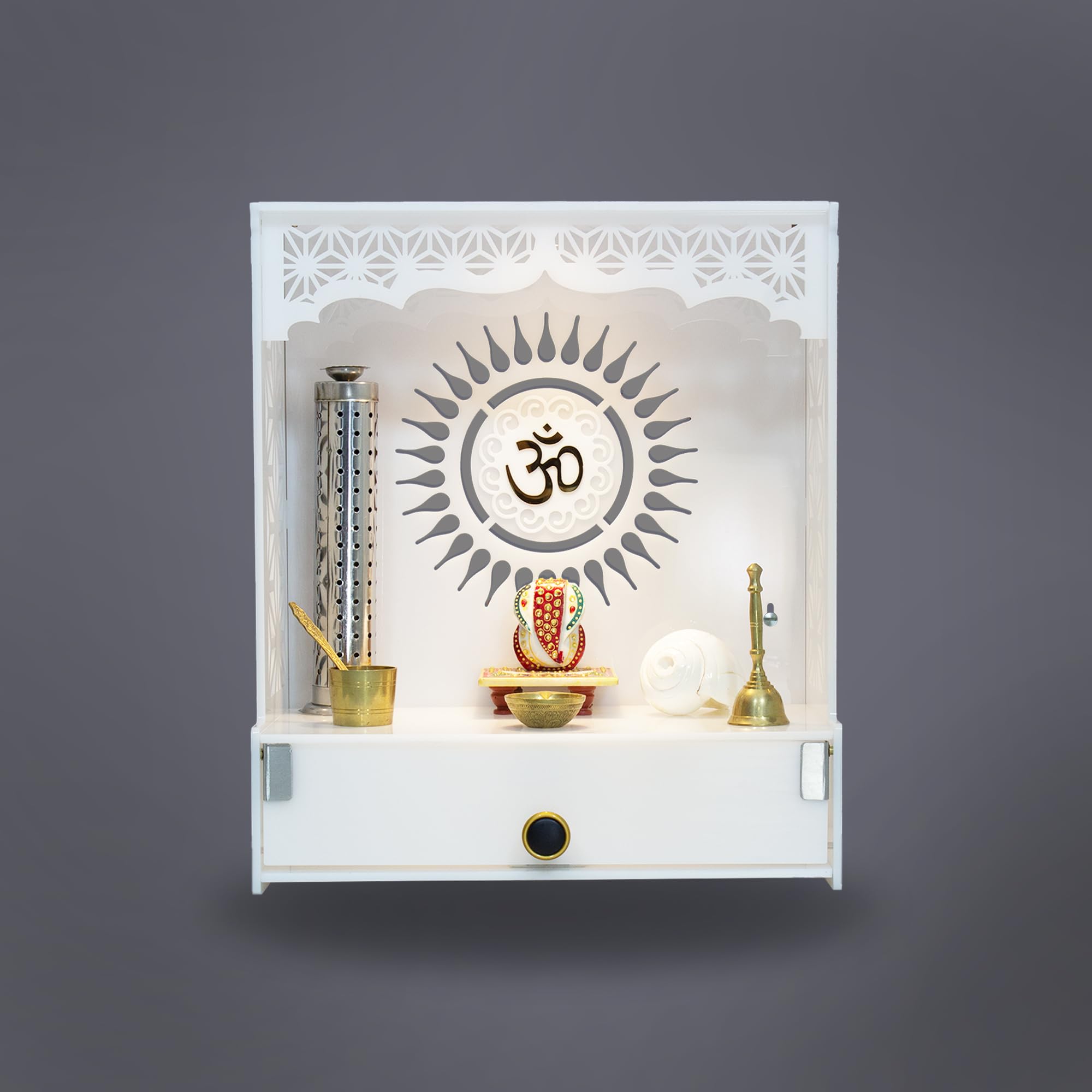 Heartily Acrylic Shree Beautiful Wooden Pooja Stand Mandir for Home Temple for Home and Office Puja Mandir for Home and Office Wall with LED Spot Light Product (H- 18, L- 16, W-8.75 Inch) – view 3