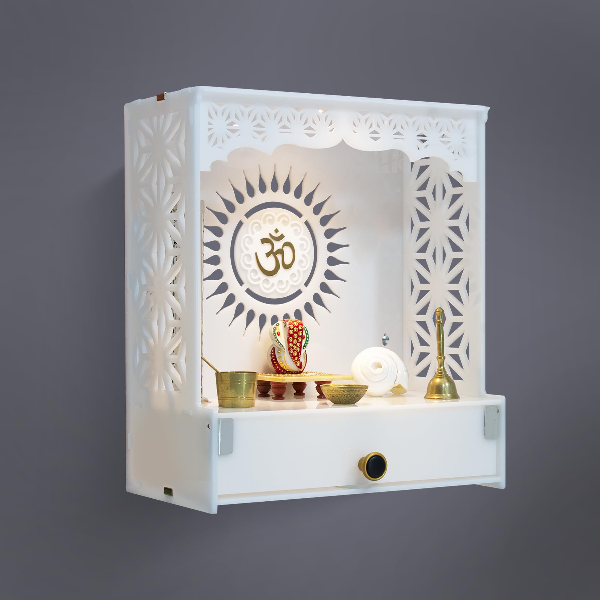 Heartily Acrylic Shree Beautiful Wooden Pooja Stand Mandir for Home Temple for Home and Office Puja Mandir for Home and Office Wall with LED Spot Light Product (H- 18, L- 16, W-8.75 Inch) – view 4