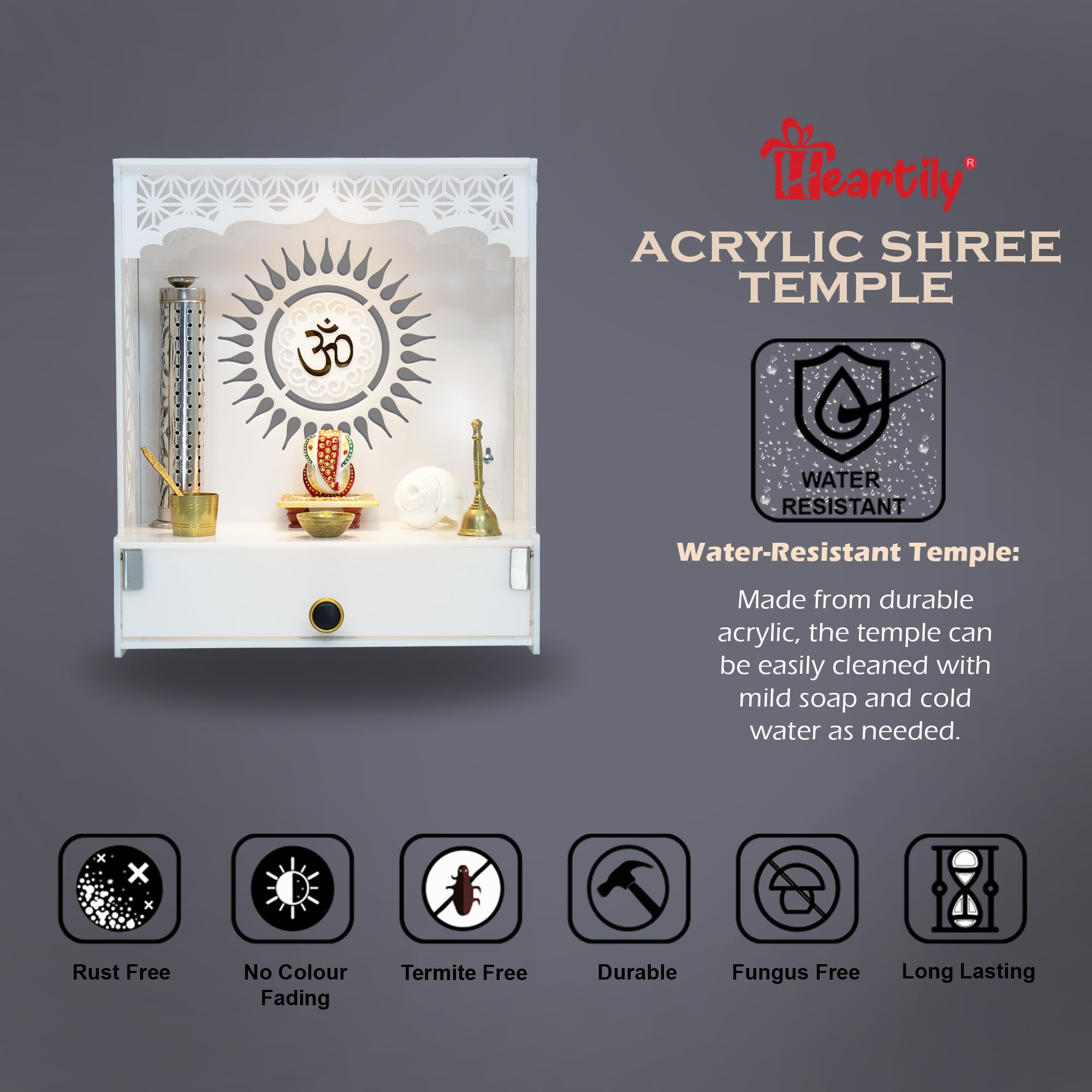 Heartily Acrylic Shree Beautiful Wooden Pooja Stand Mandir for Home Temple for Home and Office Puja Mandir for Home and Office Wall with LED Spot Light Product (H- 18, L- 16, W-8.75 Inch) – view 5