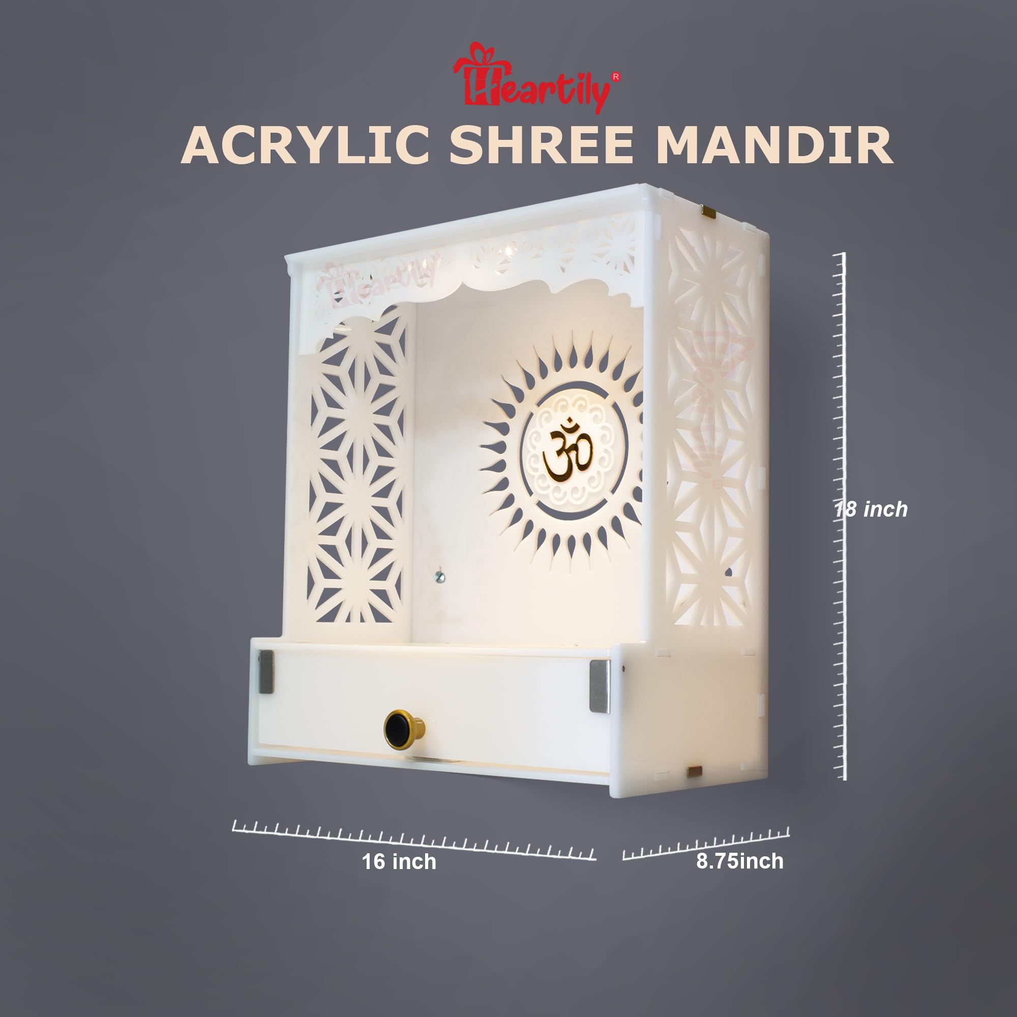 Heartily Acrylic Shree Beautiful Wooden Pooja Stand Mandir for Home Temple for Home and Office Puja Mandir for Home and Office Wall with LED Spot Light Product (H- 18, L- 16, W-8.75 Inch) – view 6