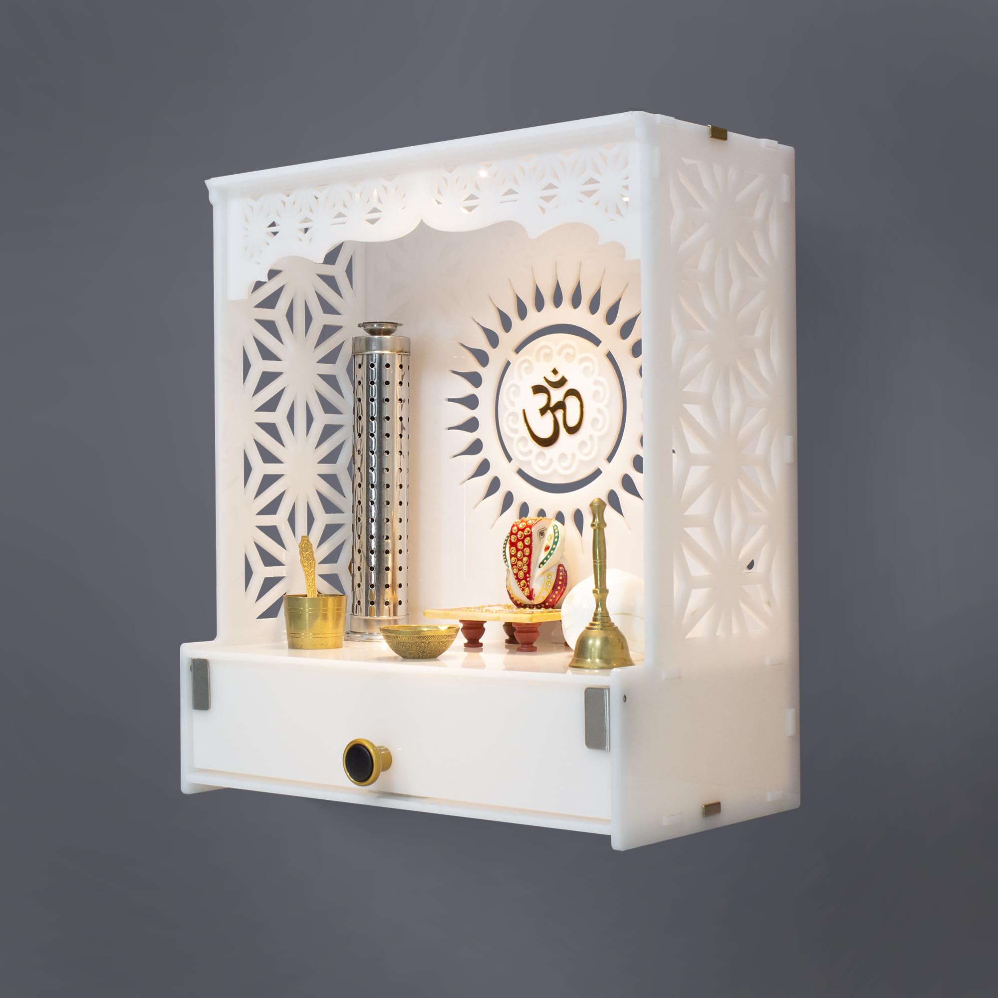 Heartily Acrylic Shree Beautiful Wooden Pooja Stand Mandir for Home Temple for Home and Office Puja Mandir for Home and Office Wall with LED Spot Light Product (H- 18, L- 16, W-8.75 Inch) – view 8