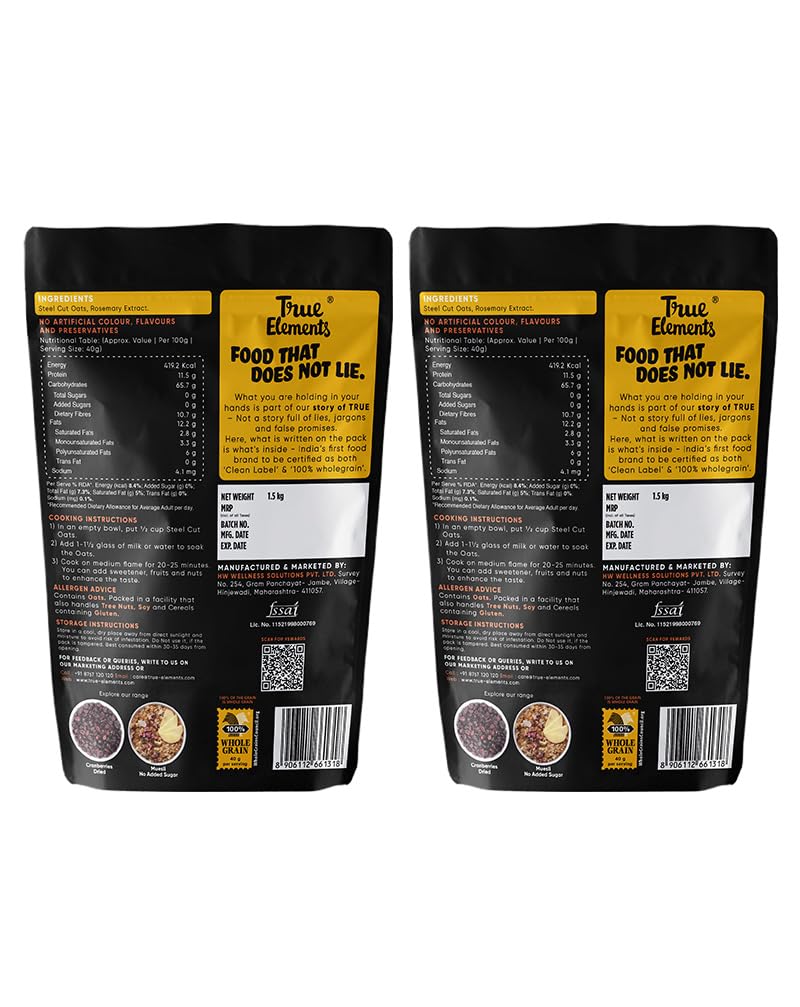 True Elements Steel Cut Oats 3kg (1.5kg Pack of 2) - Steel Cut Oats – view 2
