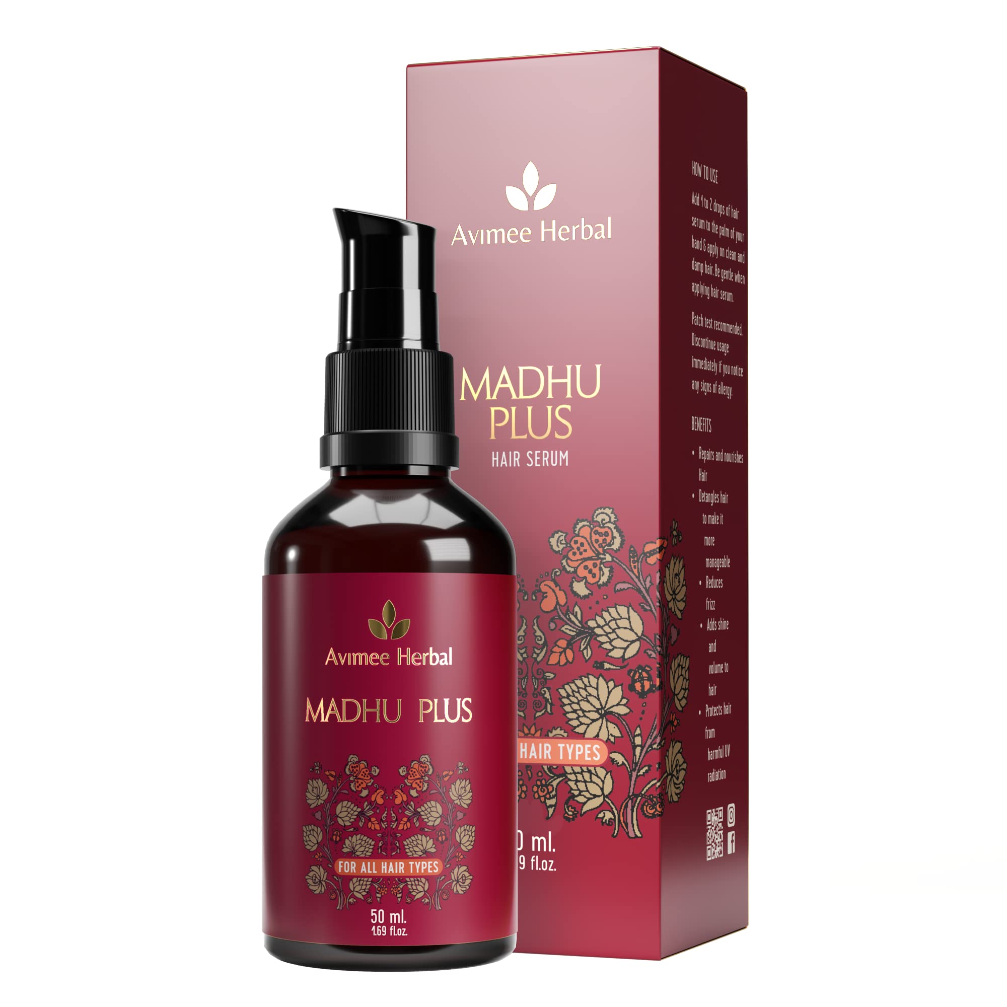 Front view of AVIMEE HERBAL Madhu Plus hair serum bottle