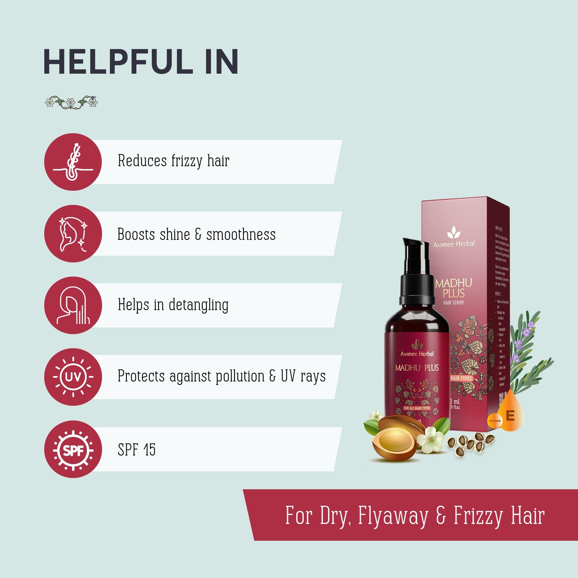 AVIMEE HERBAL Madhu Plus Herbal Hair Growth Serum With Spf 15 For Frizz Free & Silky Smooth Hair With Keratin Protein & Argan Oil, 50 Ml, Pack of 1 – view 2