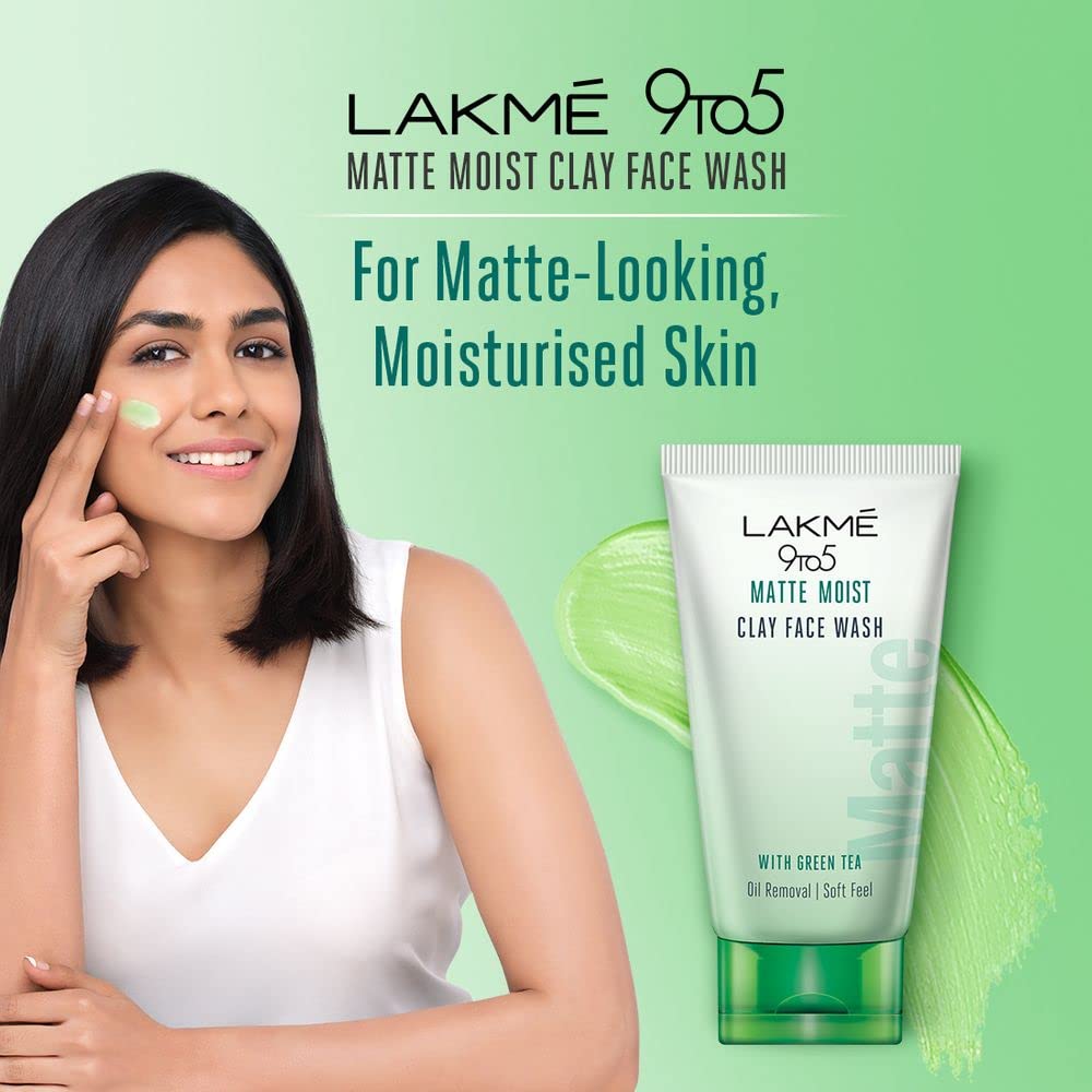 Lakme 9to5 Matte Moist Clay Facewash, Green Tea, Kaolin and Bentonite Clay, Removes Excess Oil, Cleansed, Refreshed Matte Looking Skin, 100g – view 4