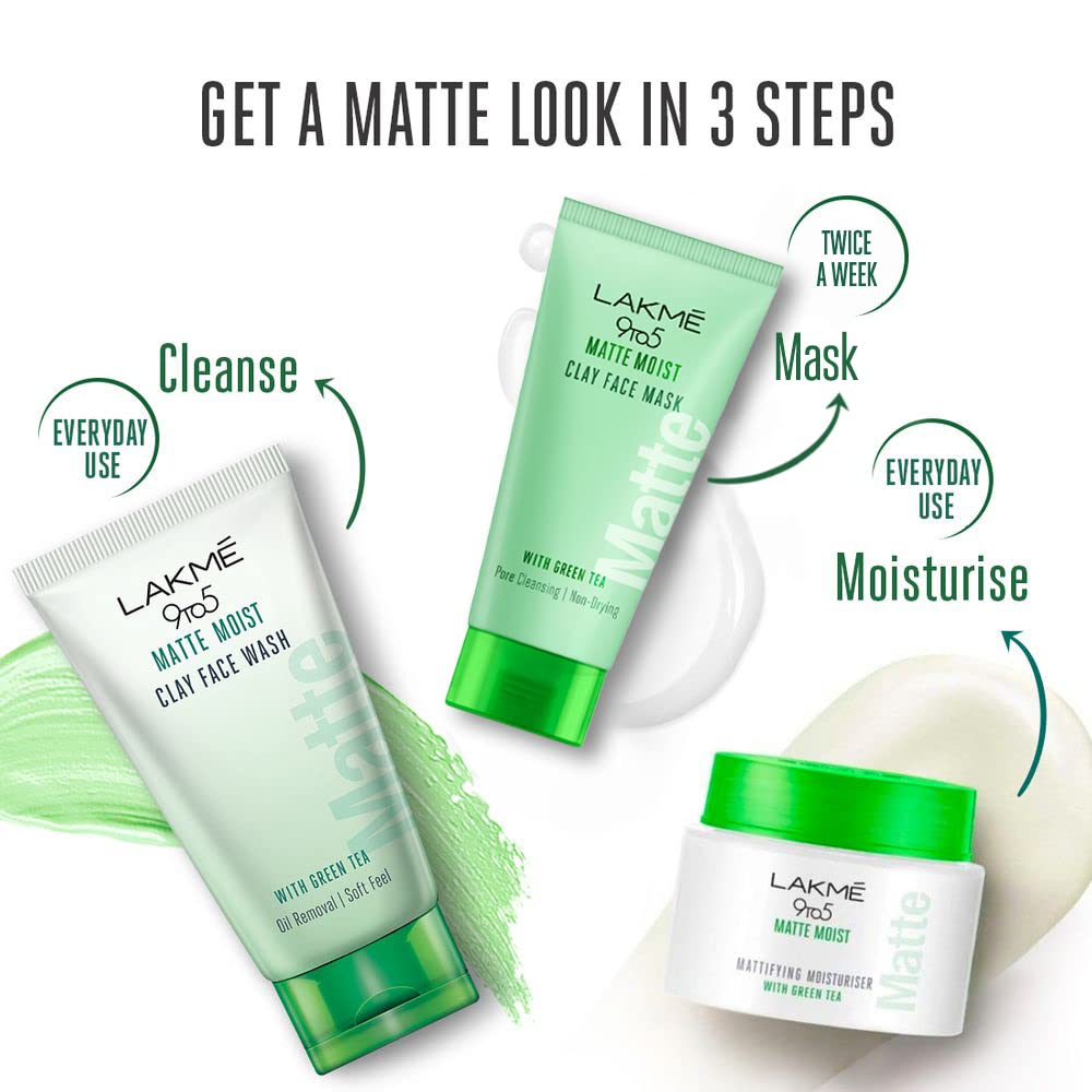 Lakme 9to5 Matte Moist Clay Facewash, Green Tea, Kaolin and Bentonite Clay, Removes Excess Oil, Cleansed, Refreshed Matte Looking Skin, 100g – view 7