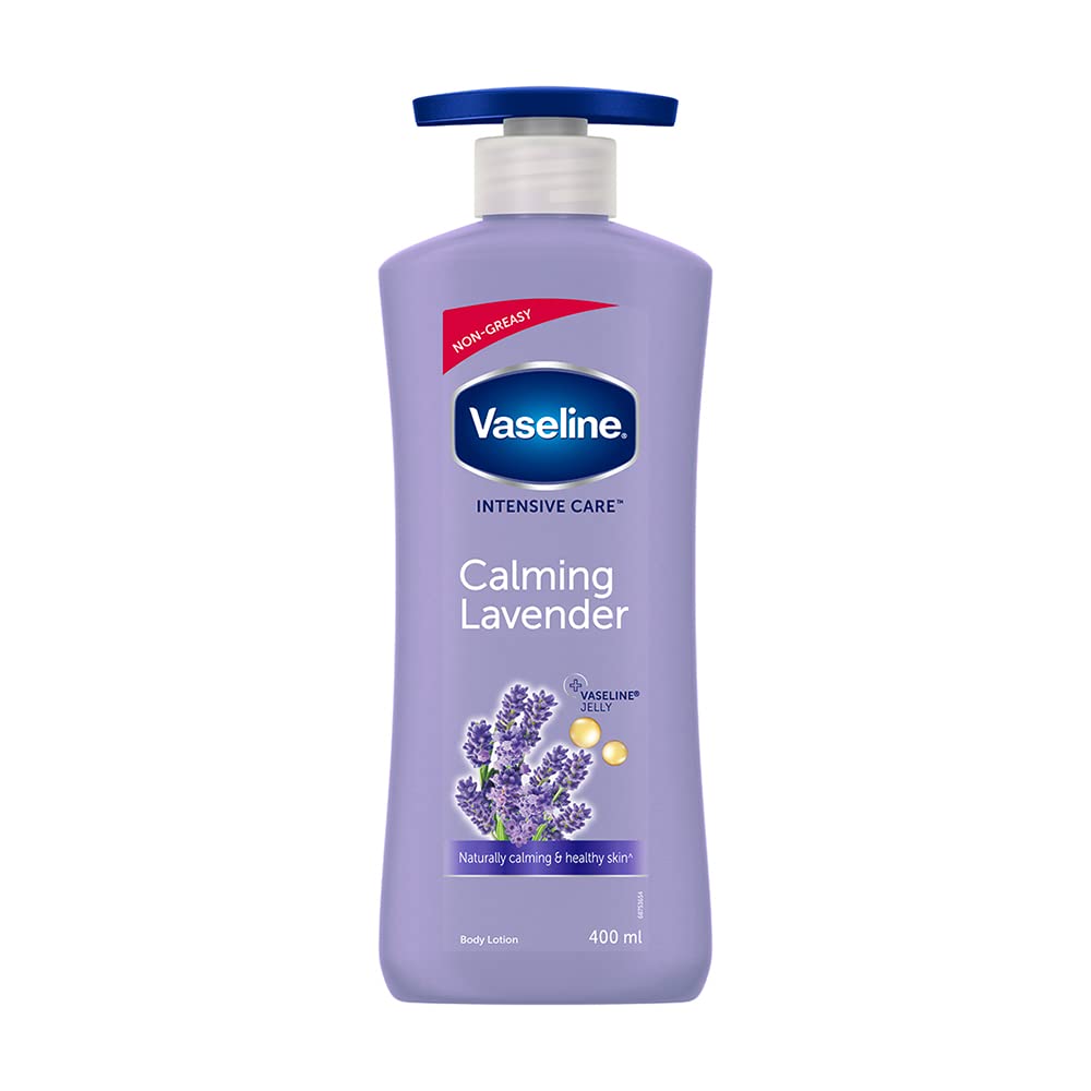Vaseline lavender body lotion bottle with calming lavender label