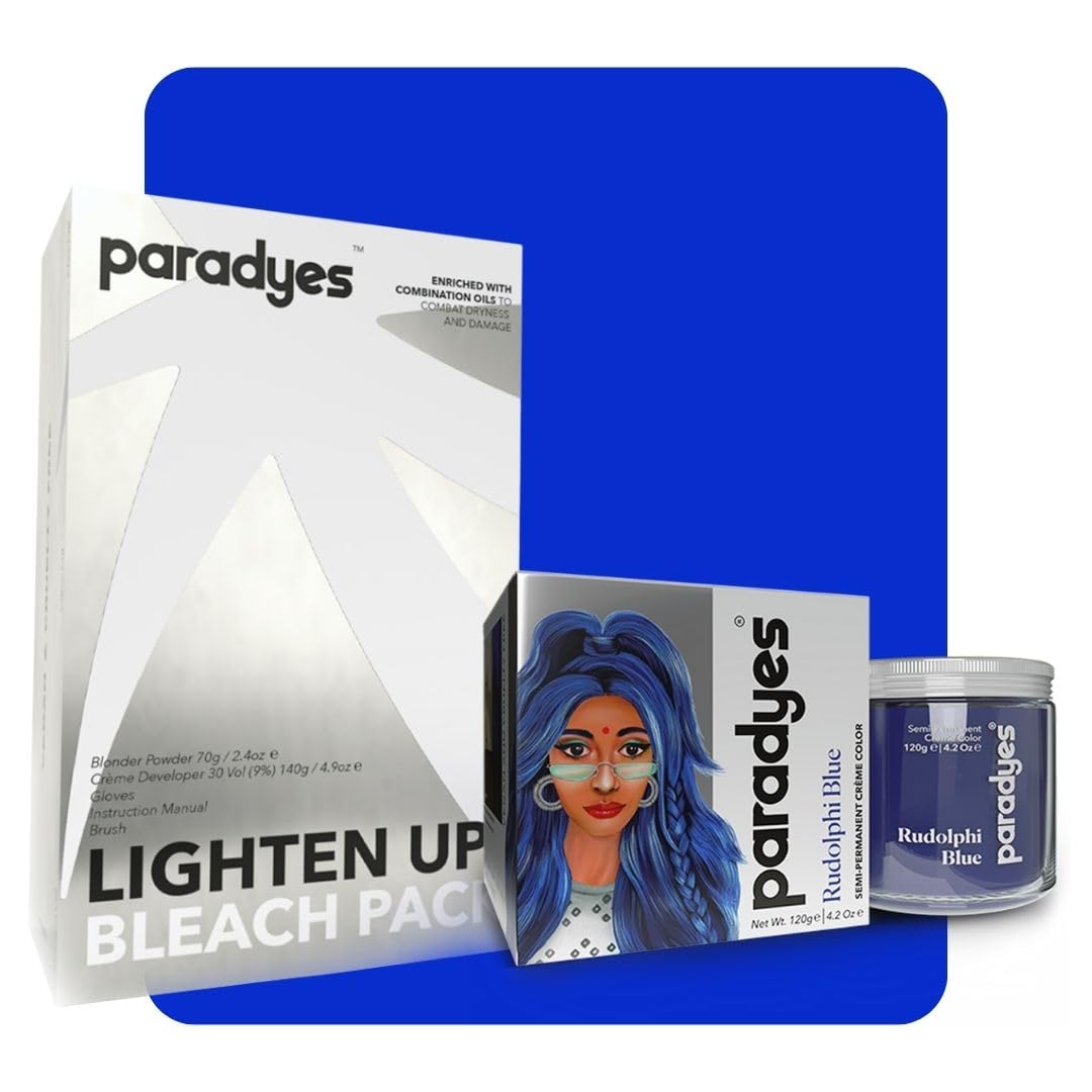 Paradyes semi-permanent blue hair dye and 30 Vol bleach box