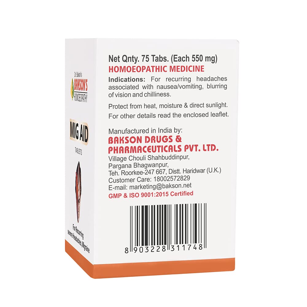 Dr. Bakshi's BAKSON'S HOMOEOPATHY MIG AID TABLETS-75TABS – view 3