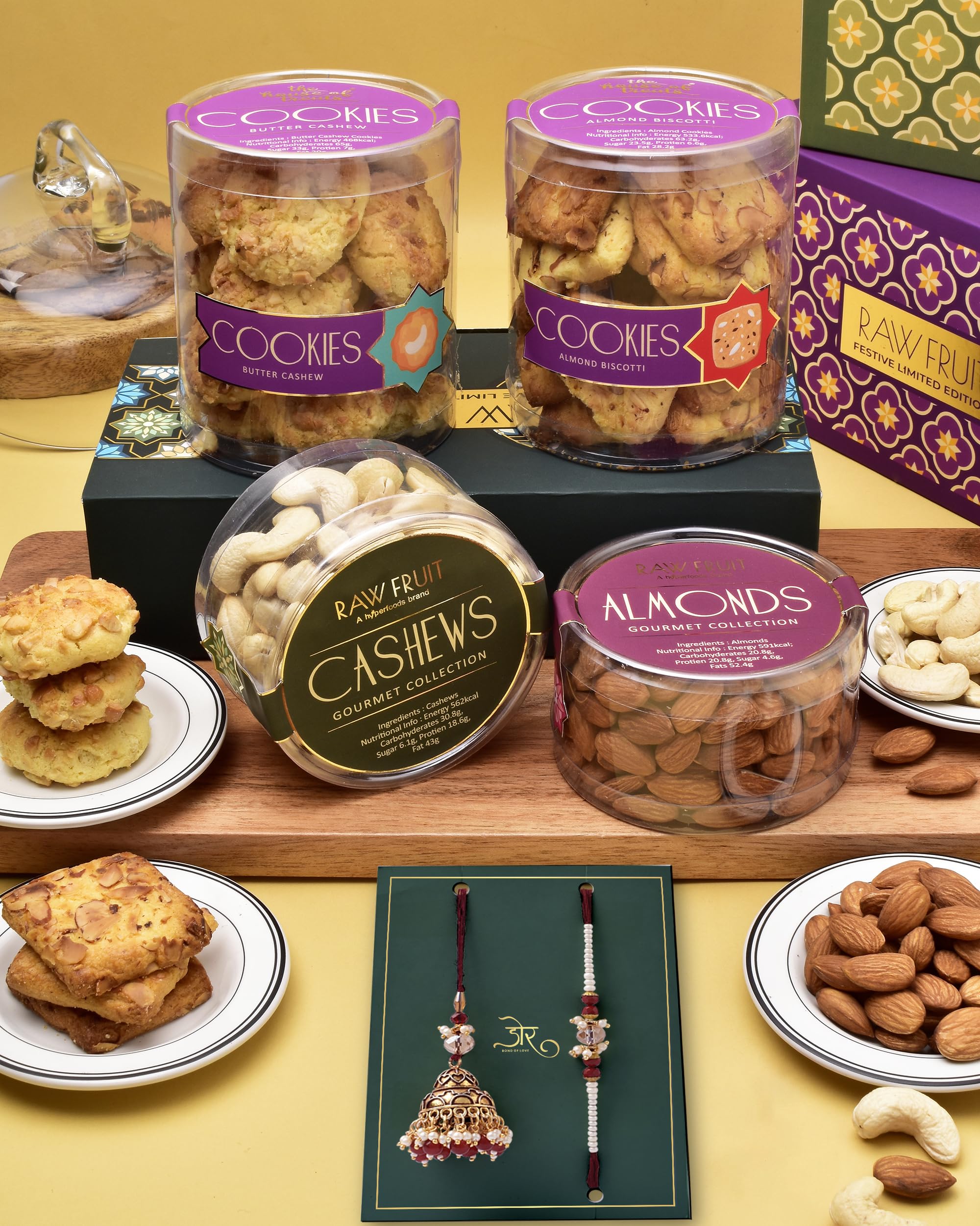 Bhaiya Bhabhi Rakhi Set Rakhi Gift Hamper For Brother Rakhi For Bhabhi Cookies Gift Pack Dry Fruits Combo Pack Cashew Almond Cashew Cookie Almond Biscuit Couture Bhaiya Bhabhi Rakhi Set