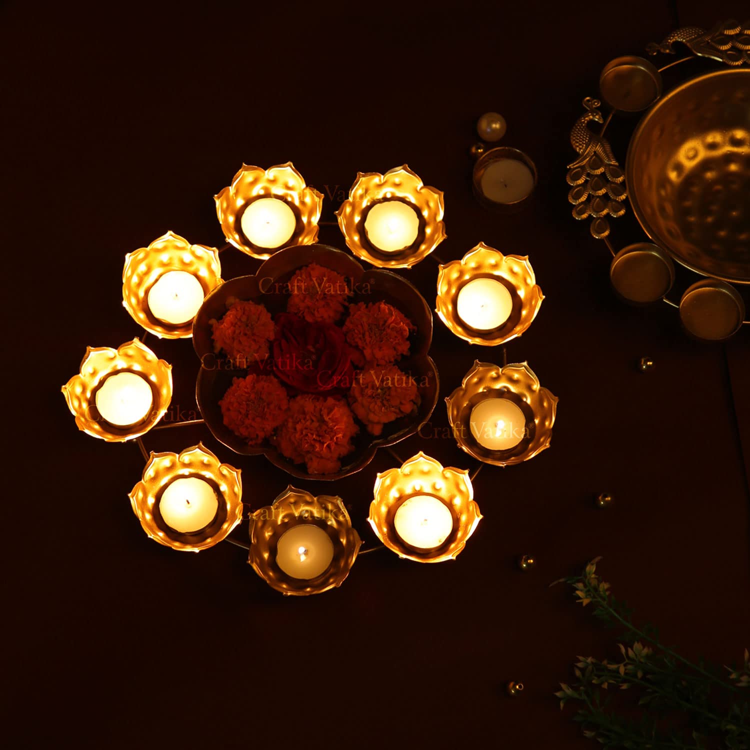 Urli Bowl Diya Shape Flower Decorative Tealight for Home Diwali Handcrafted Bowl for Floating Flowers and Tea Light Candles Home – view 5