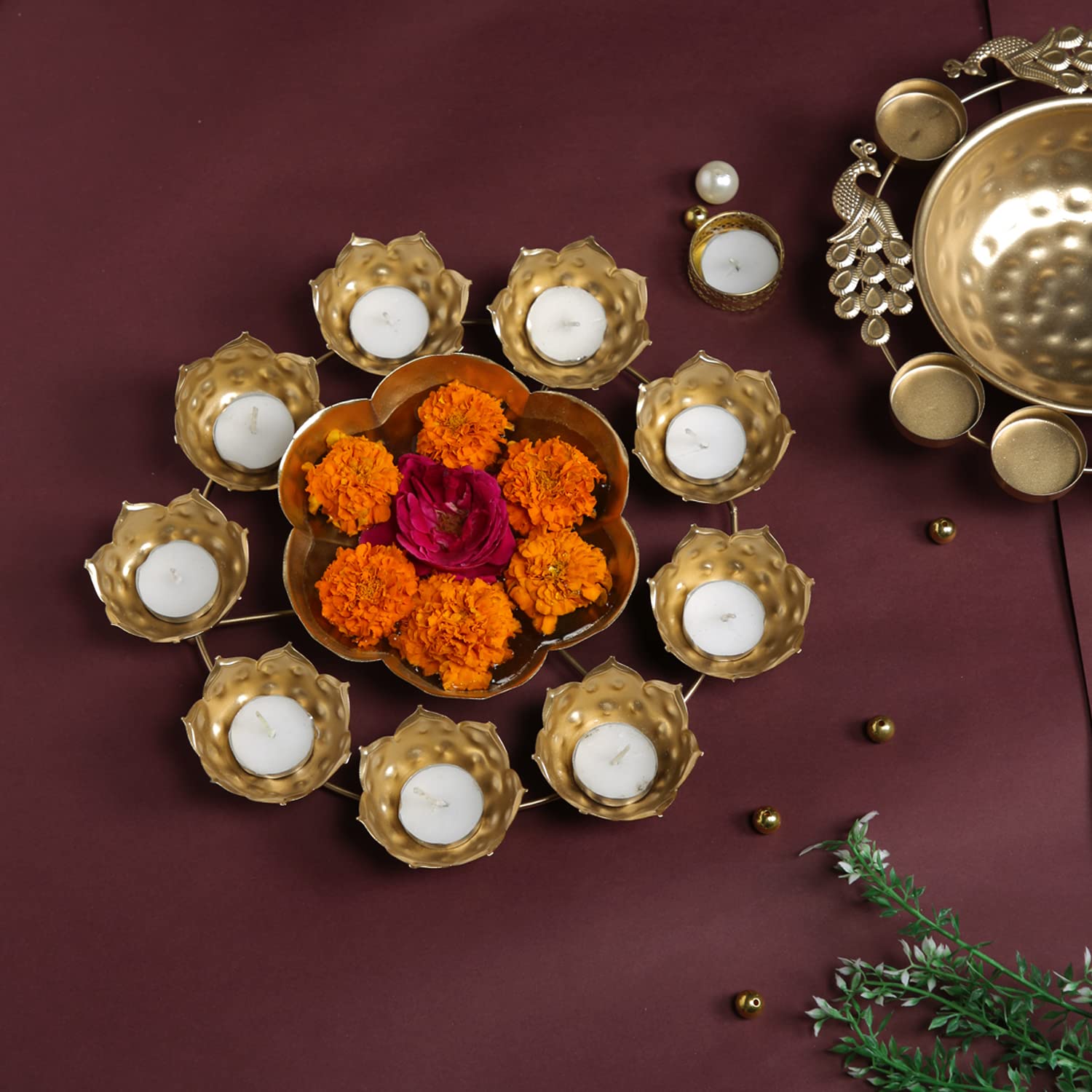 Urli Bowl Diya Shape Flower Decorative Tealight for Home Diwali Handcrafted Bowl for Floating Flowers and Tea Light Candles Home – view 7