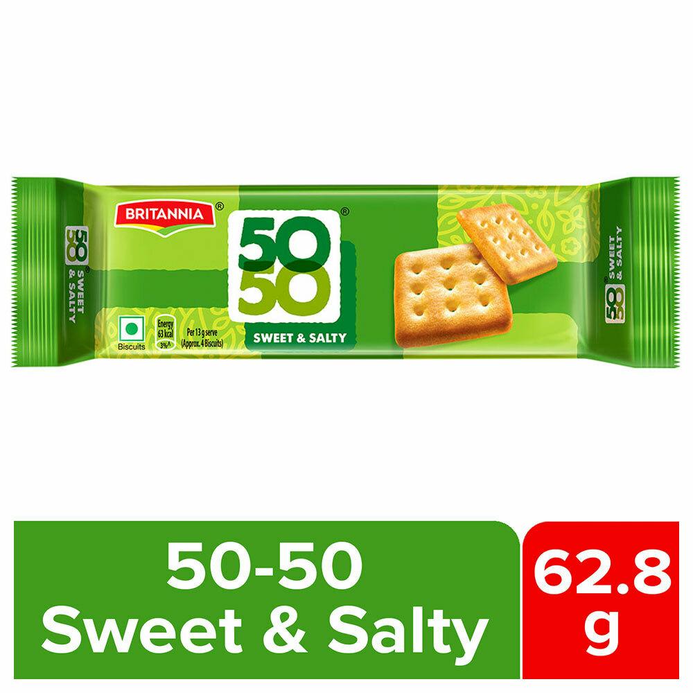 Britannia 50-50 sweet and salty biscuit pouch front pack