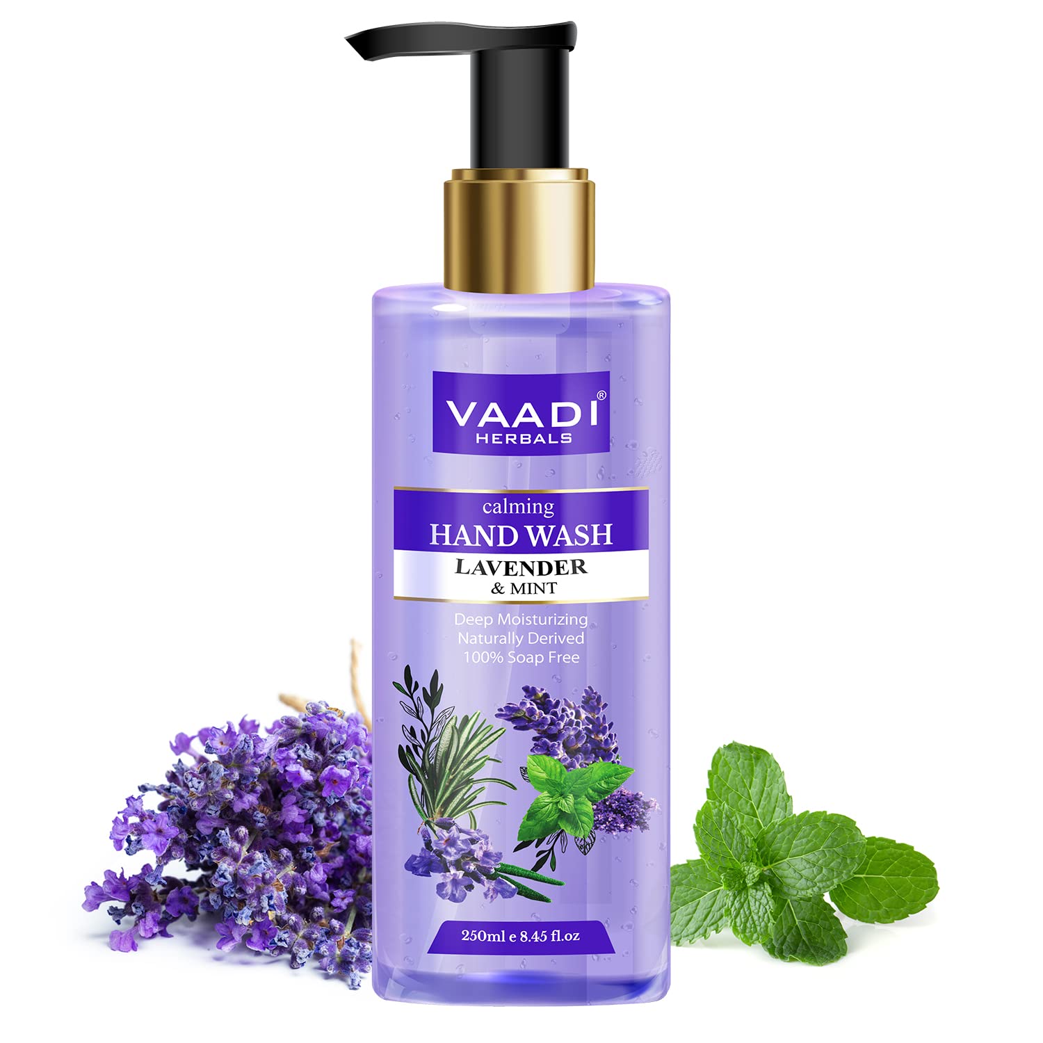 Vaadi Herbals calming lavender mint hand wash front bottle