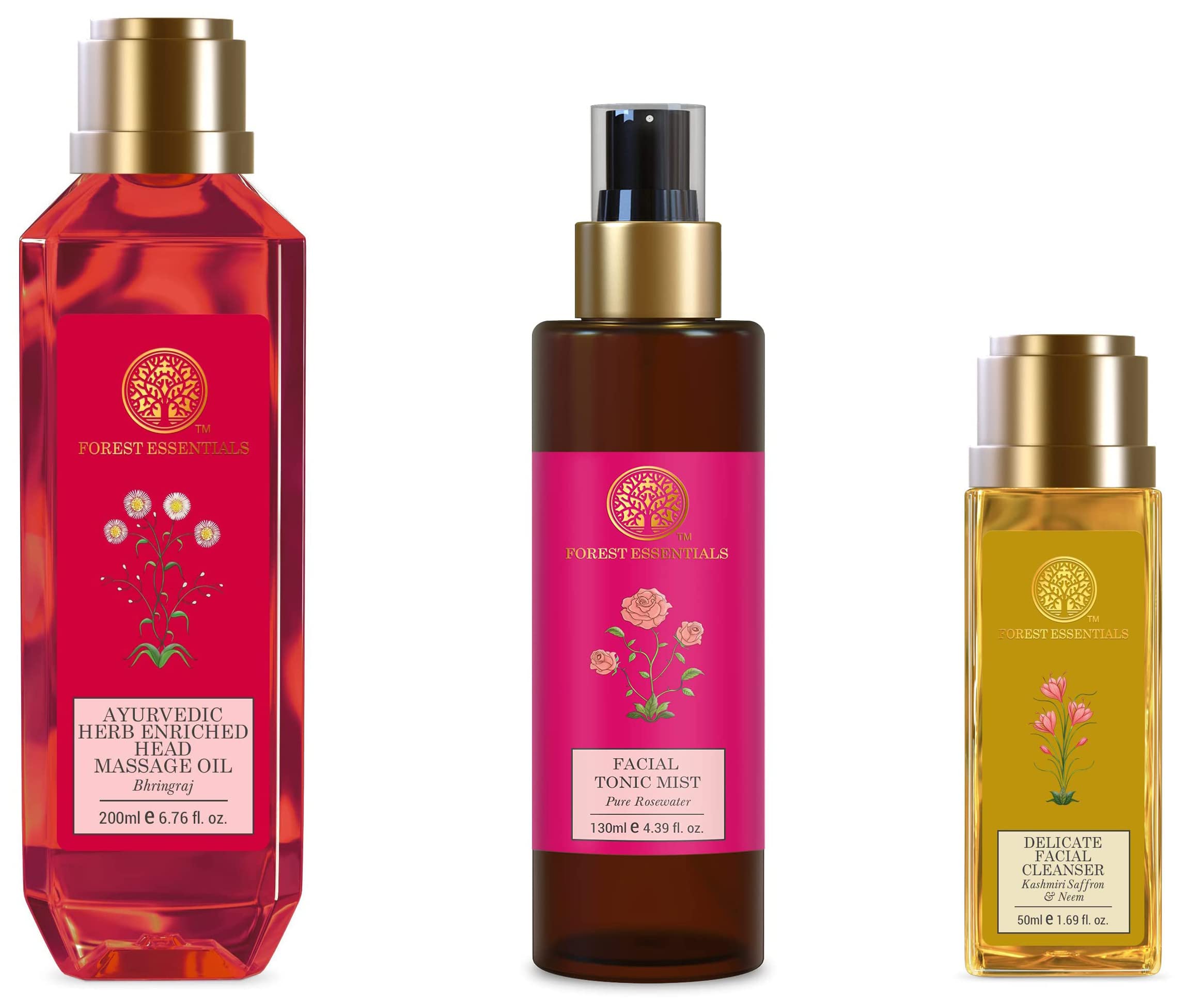 Forest Essentials Bhringraj oil with facial cleanser and rosewater mist