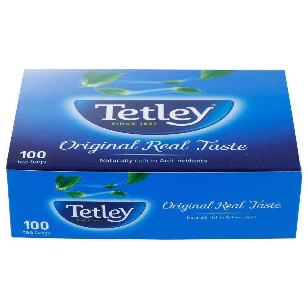 Box of Tetley black tea bags with 100-count pack