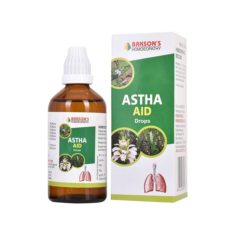 Bakson Astha Aid Drops 100 ml bottle with product box