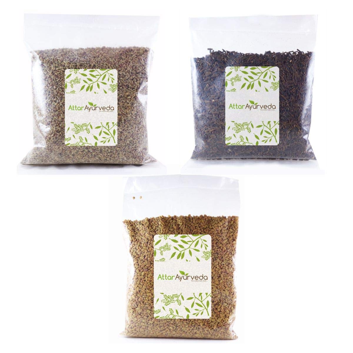 Whole methi ajwain and kali jeeri seeds in combo pack