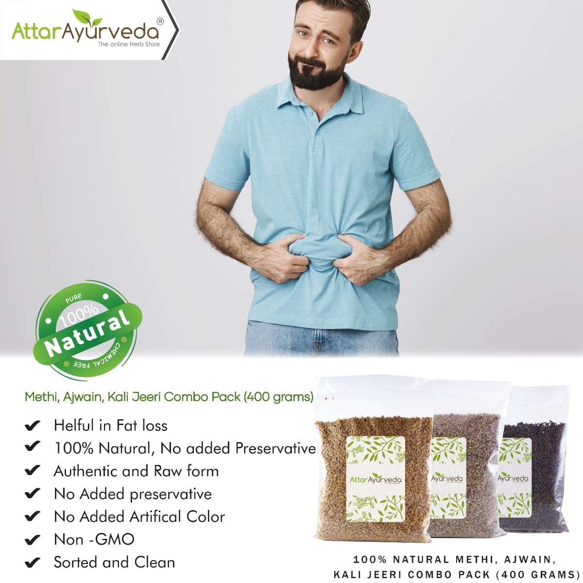 ATTAR AYURVEDA Methi, Ajwain, Kali Jeeri Seeds Combo Pack(400 Grams) – view 2