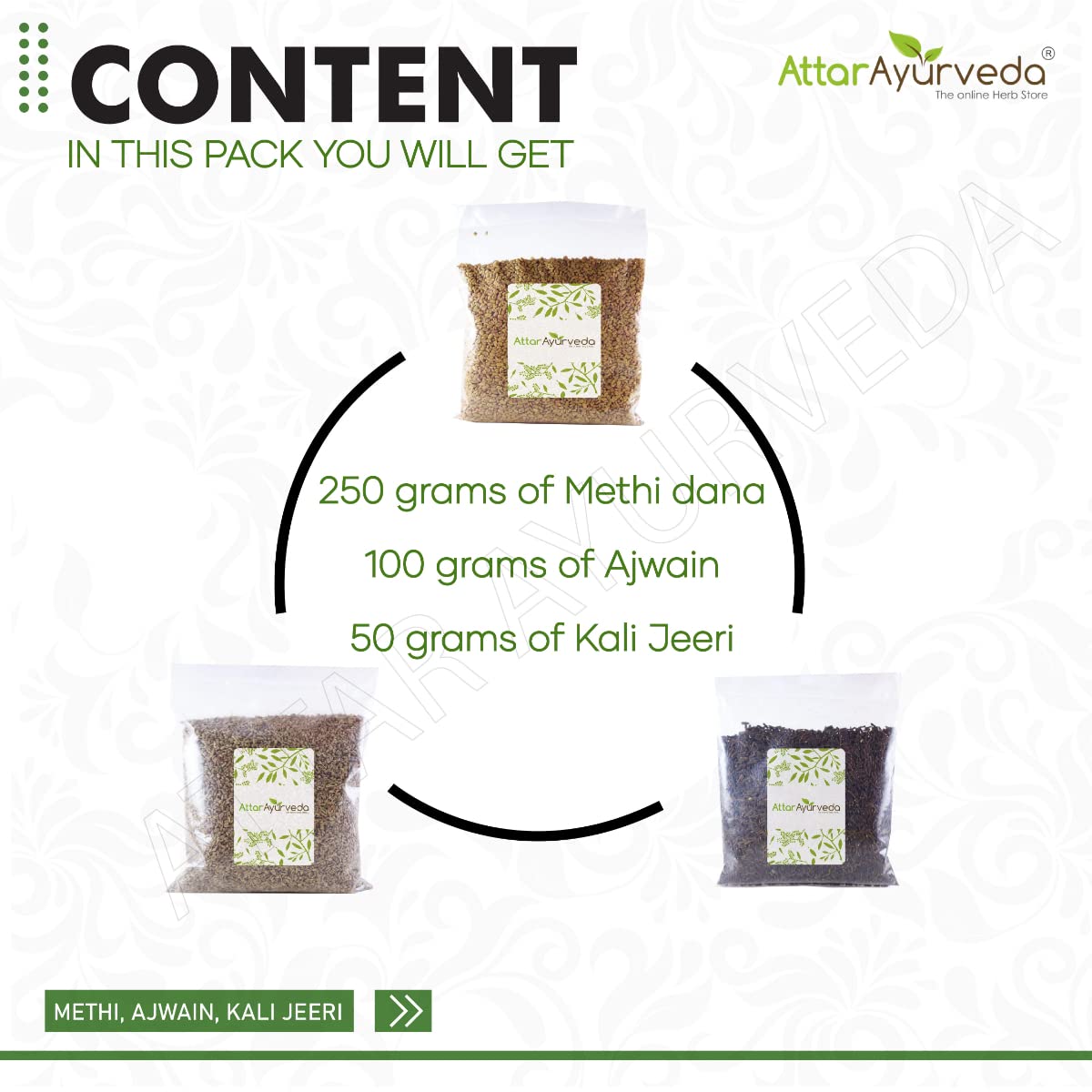 ATTAR AYURVEDA Methi, Ajwain, Kali Jeeri Seeds Combo Pack(400 Grams) – view 4