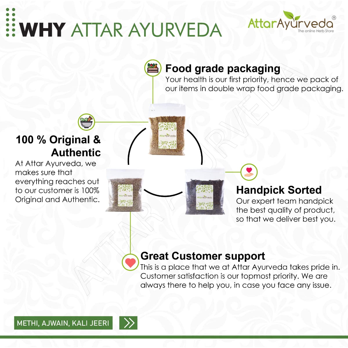ATTAR AYURVEDA Methi, Ajwain, Kali Jeeri Seeds Combo Pack(400 Grams) – view 7