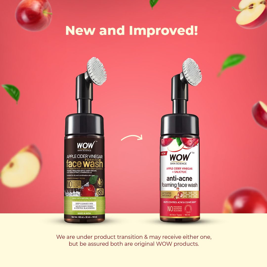 WOW Skin Science Apple Cider Vinegar Foaming Face Wash - No Parabens, Sulphate & Silicones (with built-in brush) – view 2