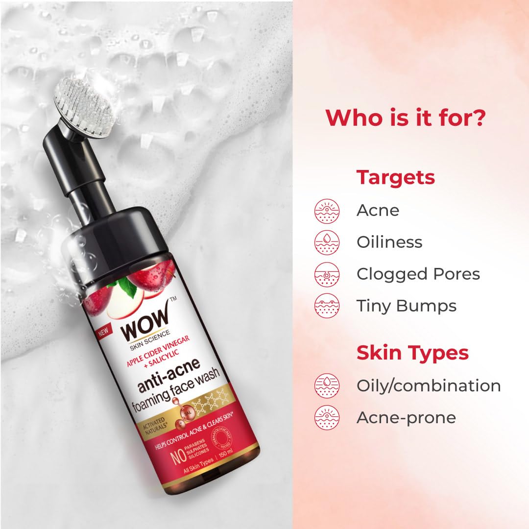 WOW Skin Science Apple Cider Vinegar Foaming Face Wash - No Parabens, Sulphate & Silicones (with built-in brush) – view 4