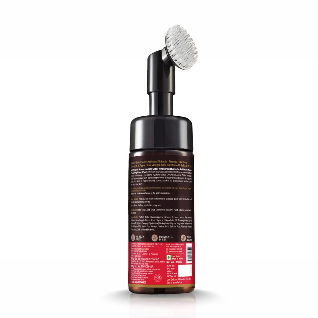 WOW Skin Science Apple Cider Vinegar Foaming Face Wash - No Parabens, Sulphate & Silicones (with built-in brush) – view 8