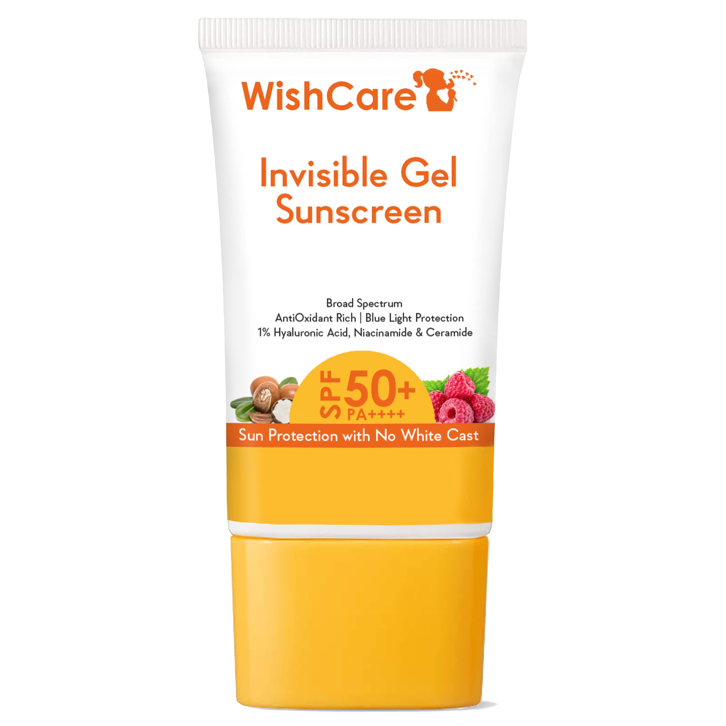 WishCare oil-free gel sunscreen tube for face, no white cast