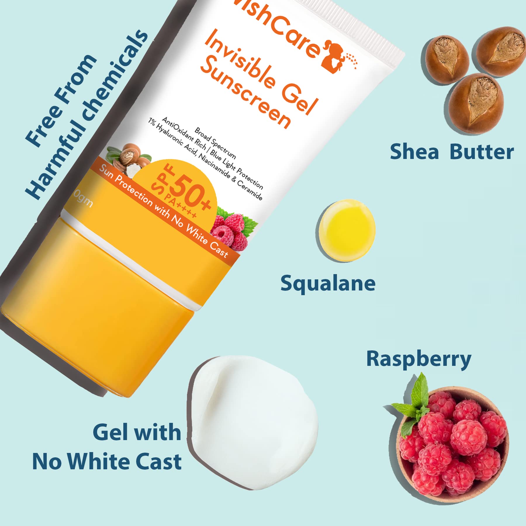 WishCare Invisible Gel Sunscreen SPF 50+ PA++++ For Oily and Dry skin - Light Weight Oil Free Gel Sunscreen with No White Cast 50g – view 3