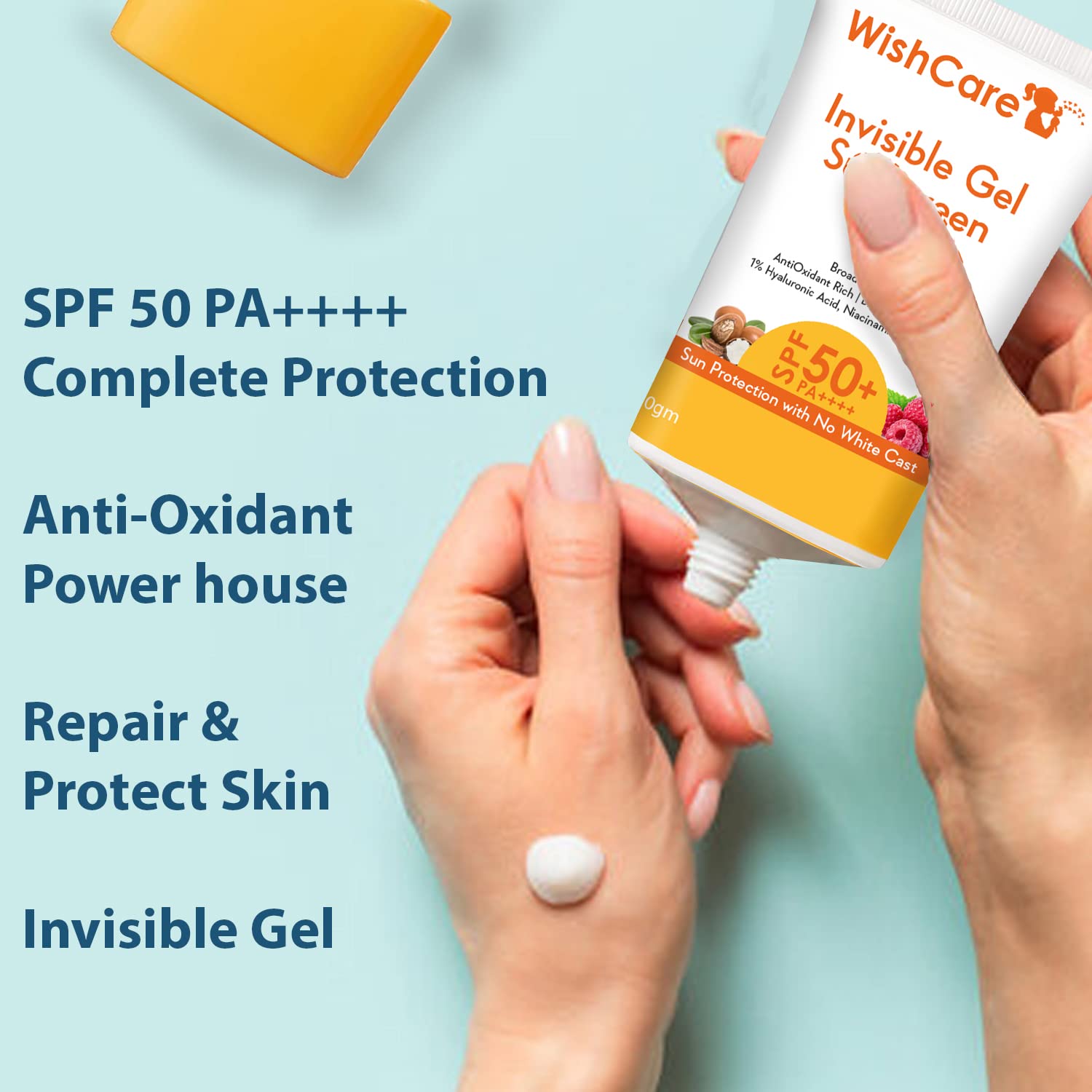 WishCare Invisible Gel Sunscreen SPF 50+ PA++++ For Oily and Dry skin - Light Weight Oil Free Gel Sunscreen with No White Cast 50g – view 4