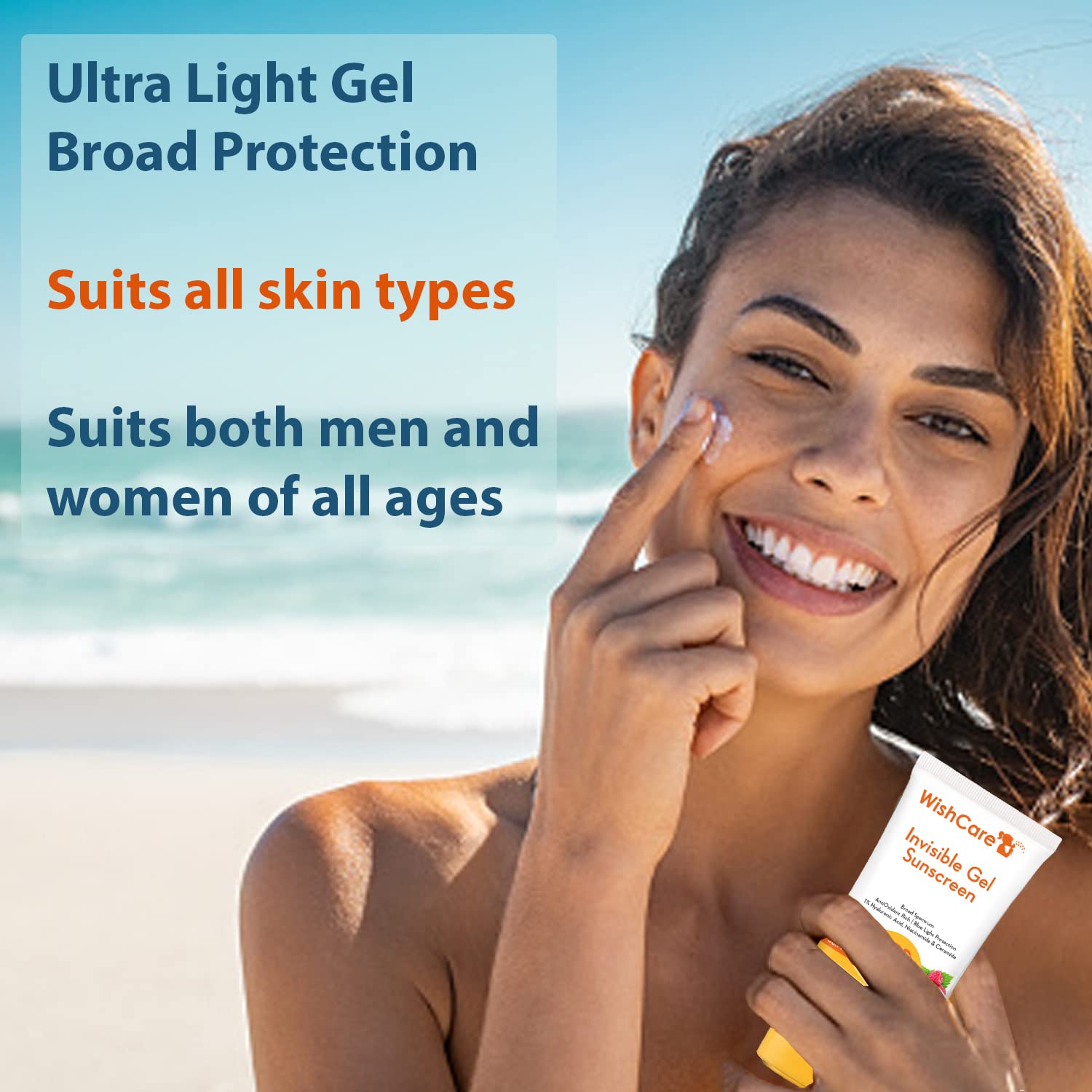 WishCare Invisible Gel Sunscreen SPF 50+ PA++++ For Oily and Dry skin - Light Weight Oil Free Gel Sunscreen with No White Cast 50g – view 5