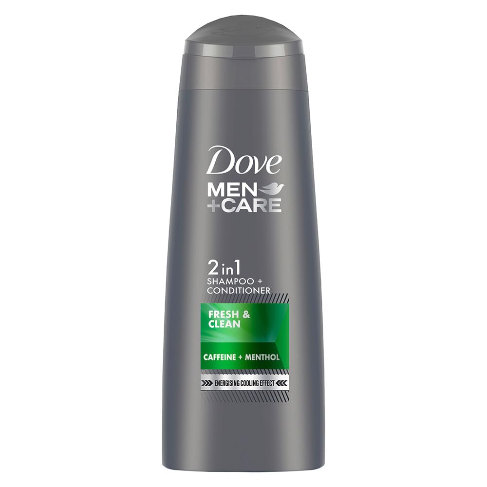 Front view of Dove Men+Care Fresh and Clean shampoo bottle