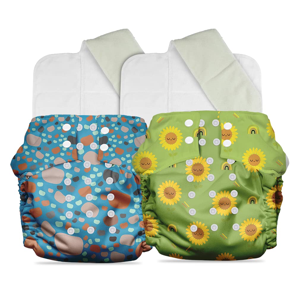 Mother Sparsh Plant Powered Cloth Diaper for Babies-Free Size | Medical Grade Fabric with 100% Organic Cotton | 13 Layer Breathable Soaker With Built-In Booster Pad | Pack of 2