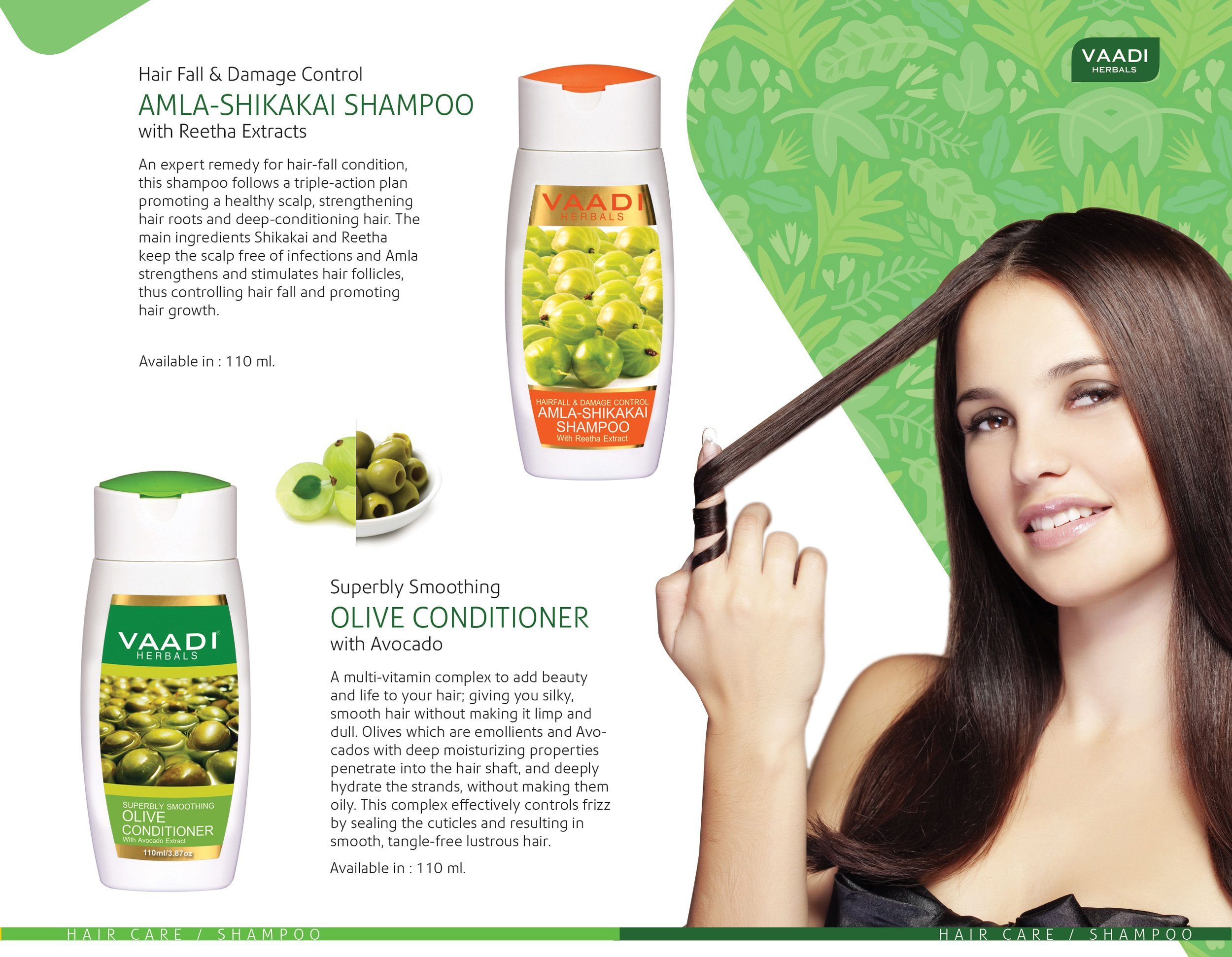 Vaadi Herbals Amla Shikakai Hair fall and Damage Control Shampoo, 110ml with Olive Conditioner, 110ml – view 2