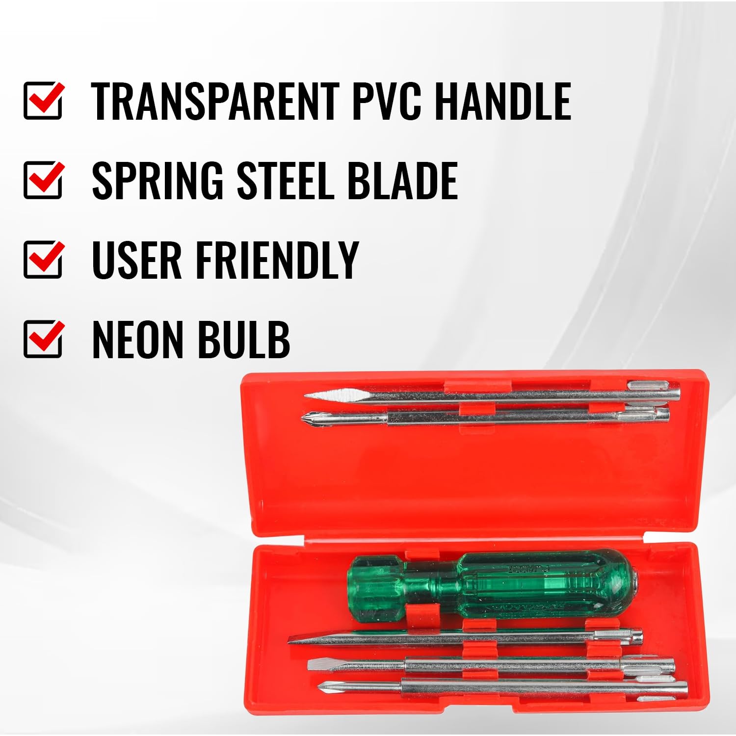 SPARTAN BS-01 Eco 5-in-1 Pc Screw Driver Kit With 2 Flat Blades, 2 Phillips Head, 1 Round Poker Bar, Neon Bulb – view 8