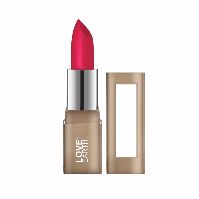 Love Earth Jam creamy matte lipstick bullet with warm pink shade