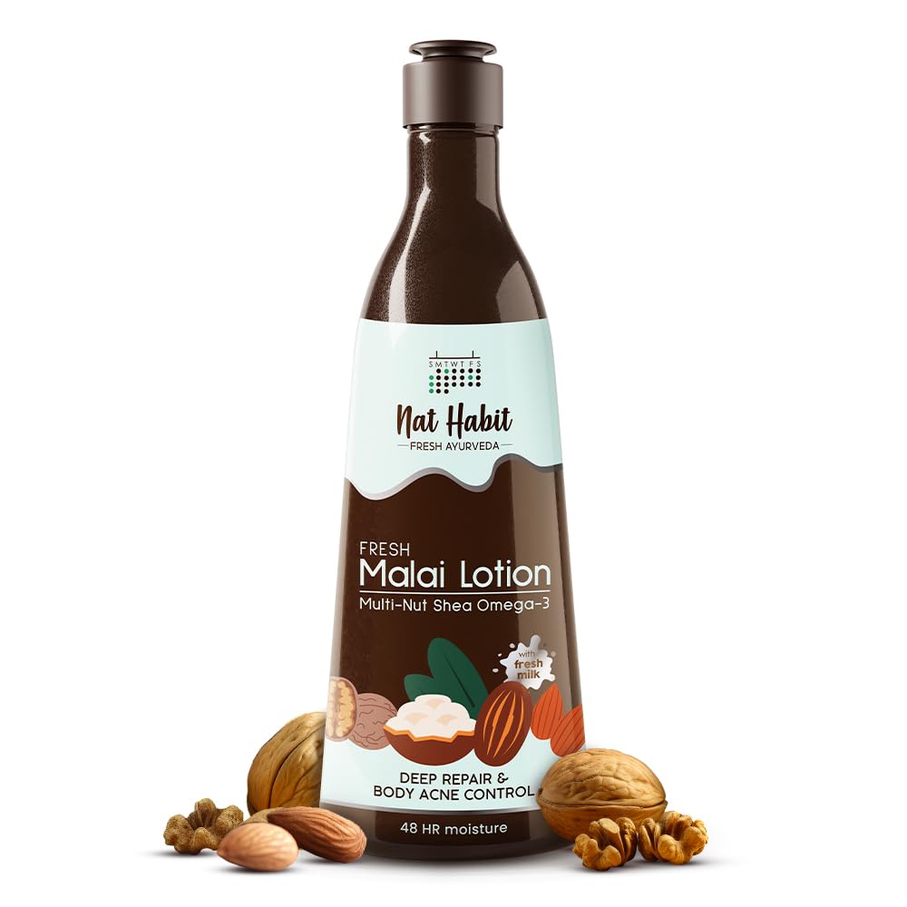 Nat Habit malai body lotion bottle with Multi-Nut Shea Omega 3