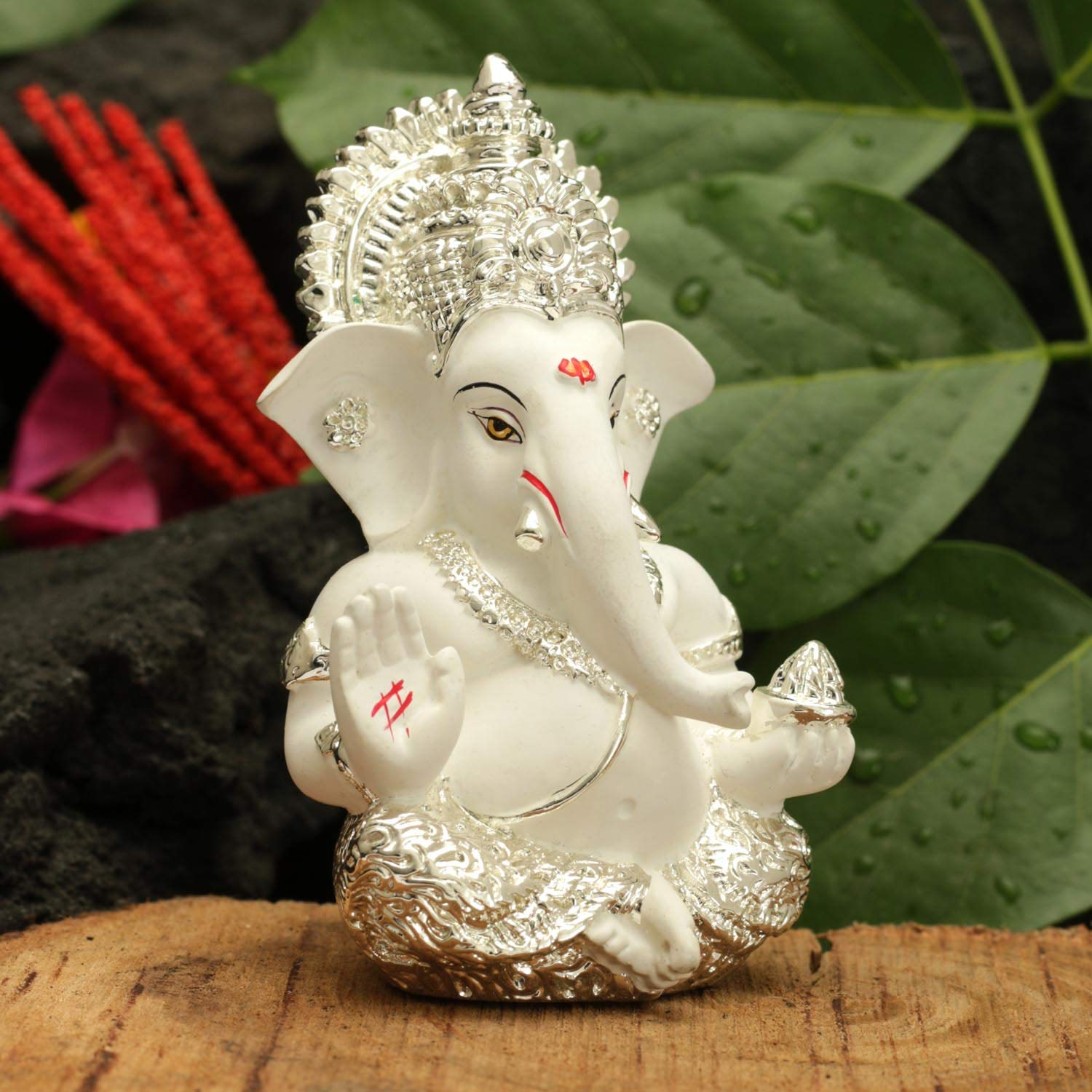Collectible India Ganesha Idol Silver Plated Ganesh for Car Dashboard Statue Ganpati Figurine Luck & Success Diwali Gifts Home Decor (Size: 3.5 x 2 inches) – view 3