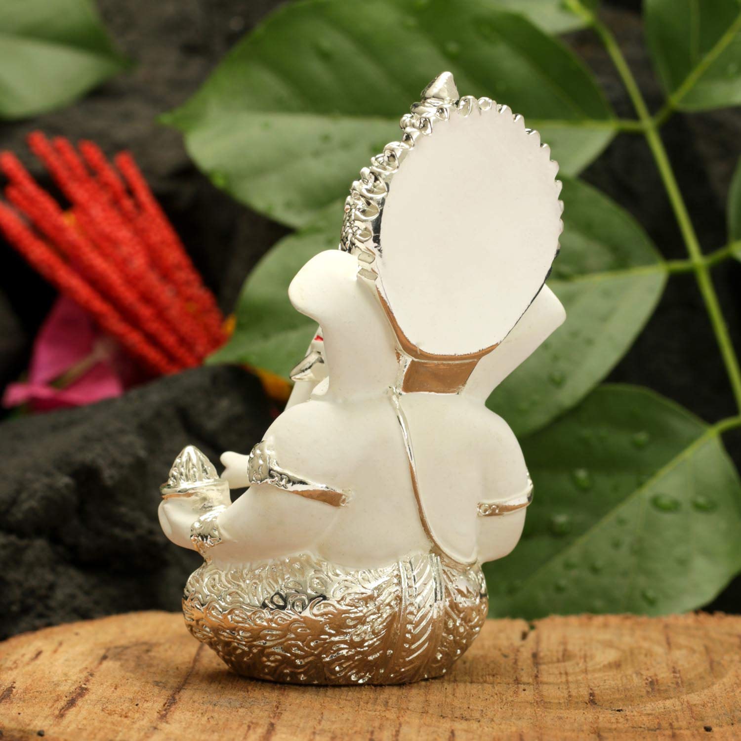 Collectible India Ganesha Idol Silver Plated Ganesh for Car Dashboard Statue Ganpati Figurine Luck & Success Diwali Gifts Home Decor (Size: 3.5 x 2 inches) – view 4