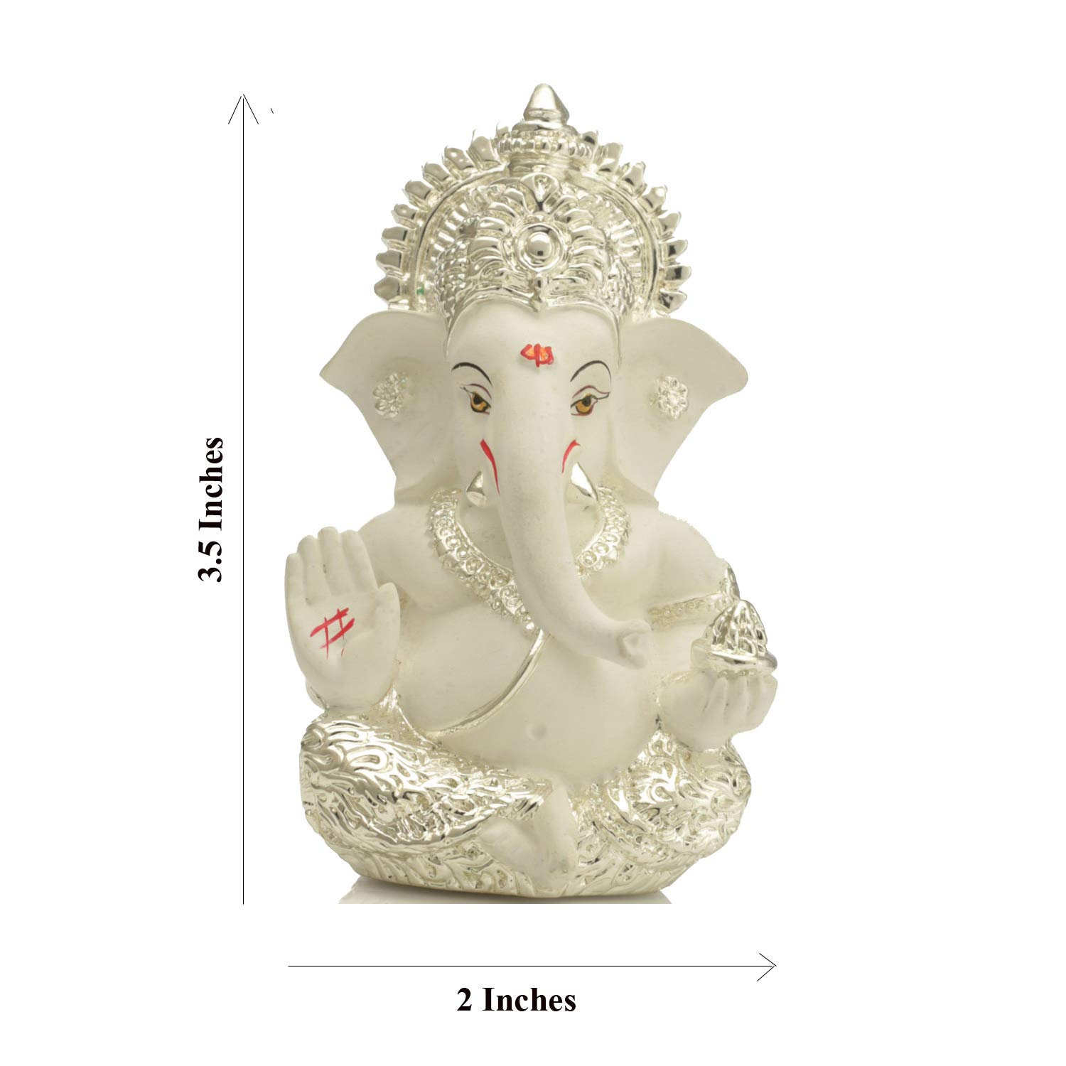 Collectible India Ganesha Idol Silver Plated Ganesh for Car Dashboard Statue Ganpati Figurine Luck & Success Diwali Gifts Home Decor (Size: 3.5 x 2 inches) – view 5