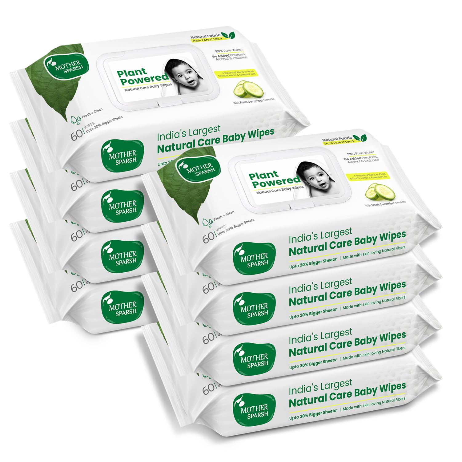 Pack of eight Mother Sparsh baby wipes with cucumber