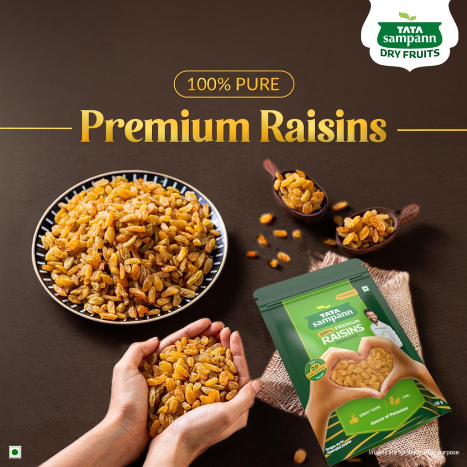 Tata Sampann Pure Raisins Seedless, Kishmish, 500g, Source Of Potassium, Premium Dry Fruits, Green Raisins – view 2