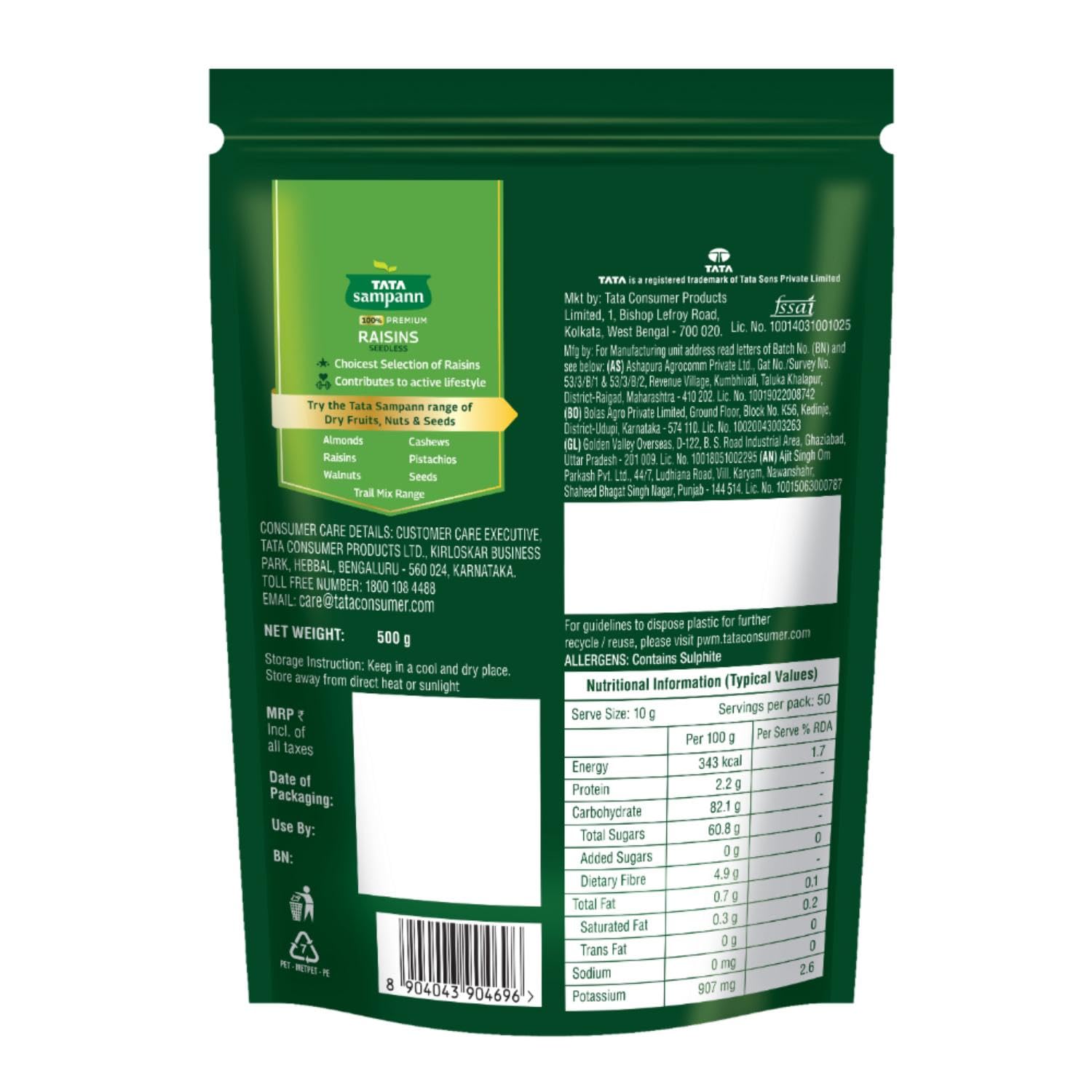 Tata Sampann Pure Raisins Seedless, Kishmish, 500g, Source Of Potassium, Premium Dry Fruits, Green Raisins – view 8