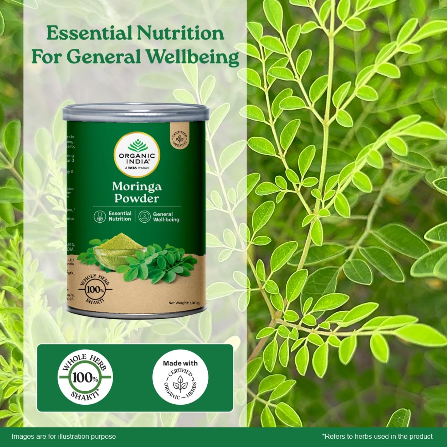 A TATA Product - Organic India Moringa Powder - 100g, Essential Nutrition Superfood, Helps Naturally Boost Energy Levels, Improves Stamina & Vitality, Rich In Vitamins & Minerals – view 3