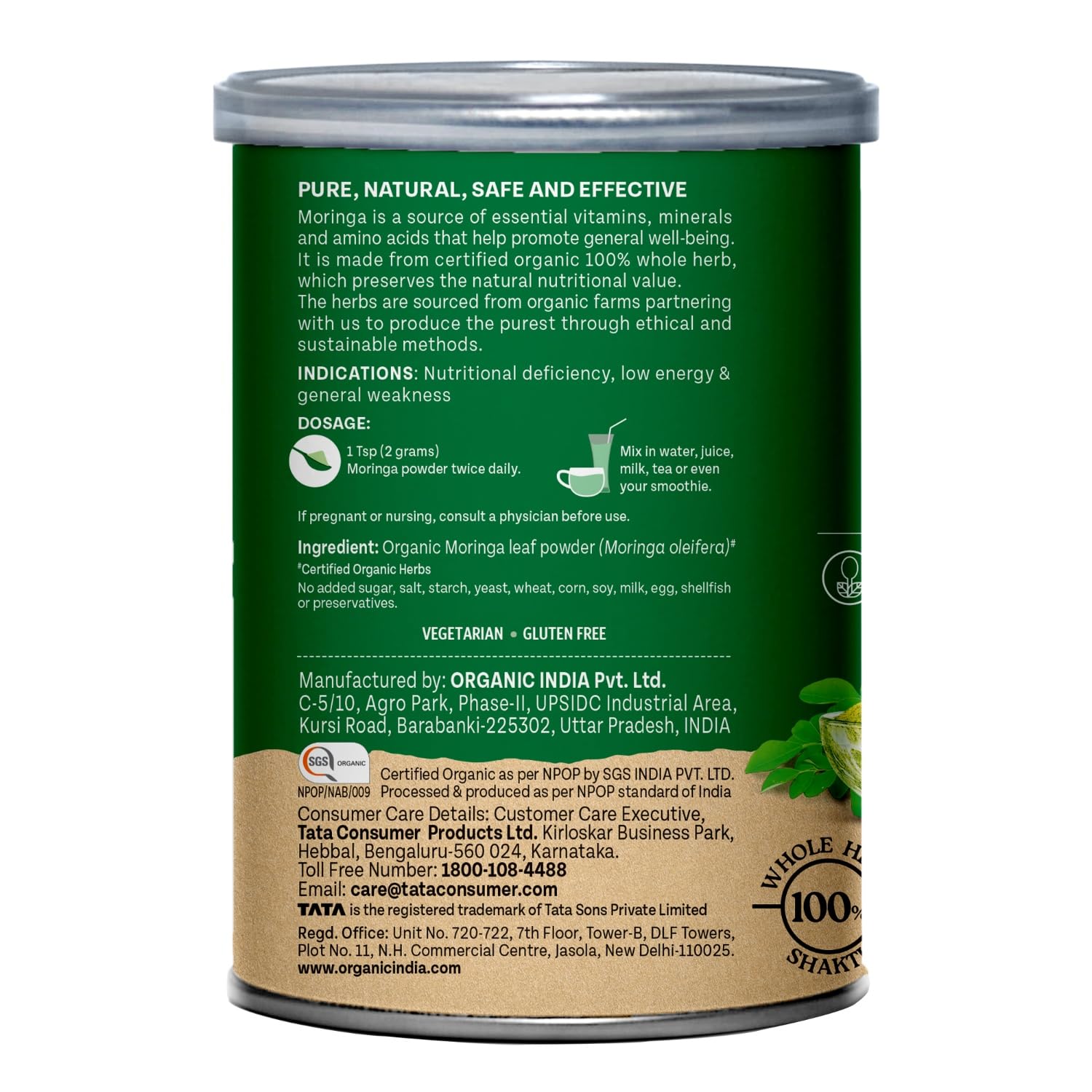 A TATA Product - Organic India Moringa Powder - 100g, Essential Nutrition Superfood, Helps Naturally Boost Energy Levels, Improves Stamina & Vitality, Rich In Vitamins & Minerals – view 8
